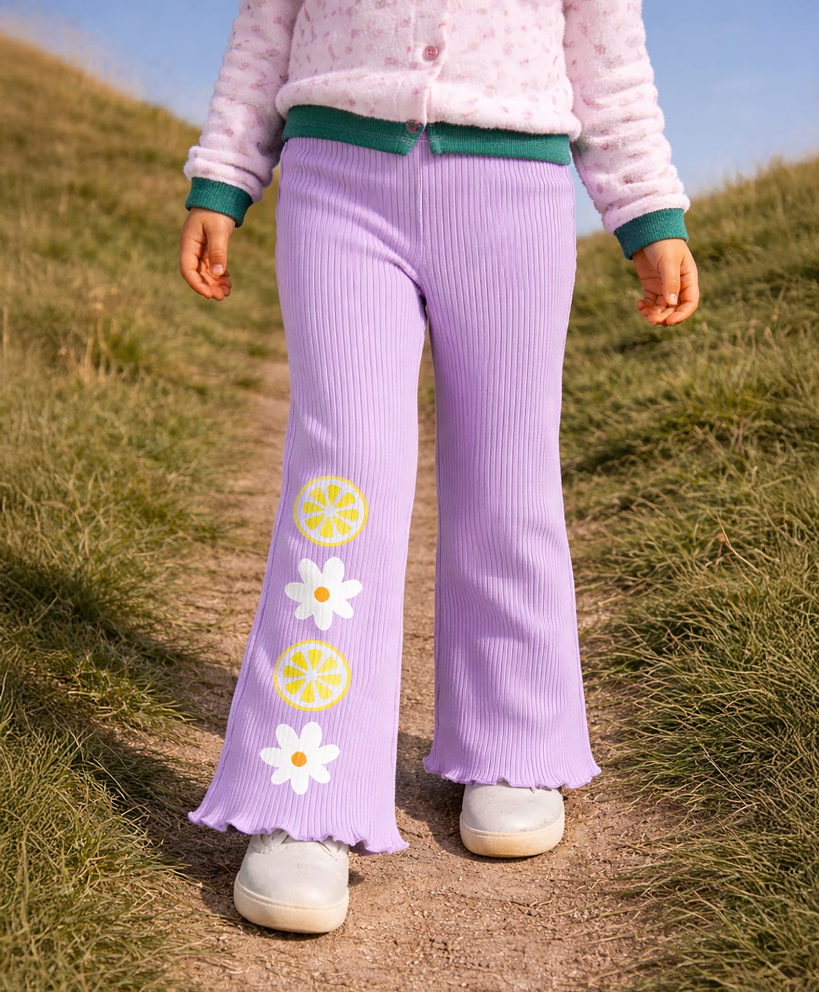 Somersault Cotton Knit Floral & Lemons Printed Pants - Purple-image-11