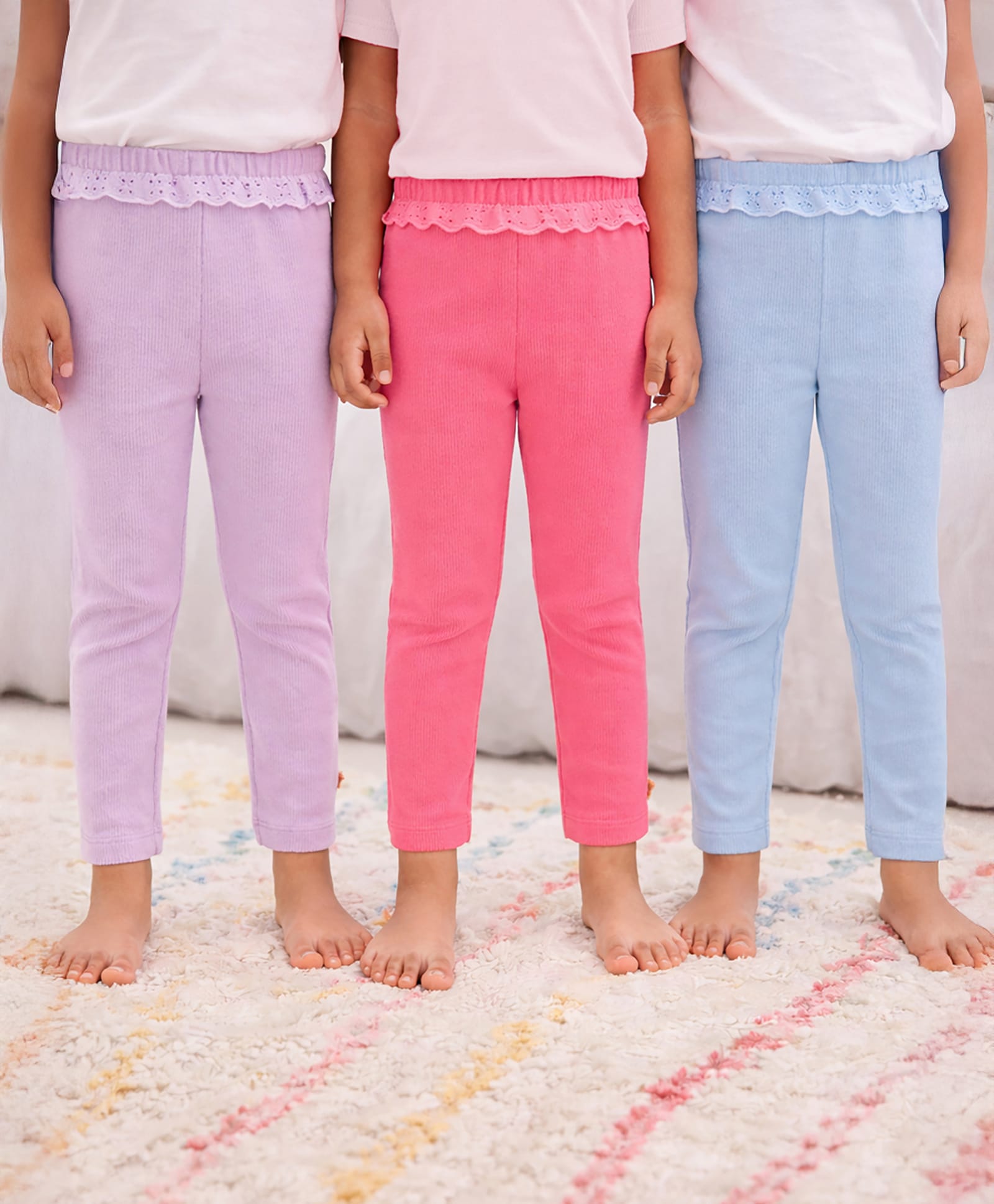 Somersault Cotton Knit Pack Of 3 Lace Detailed Leggings - Multi Colour-picture-23