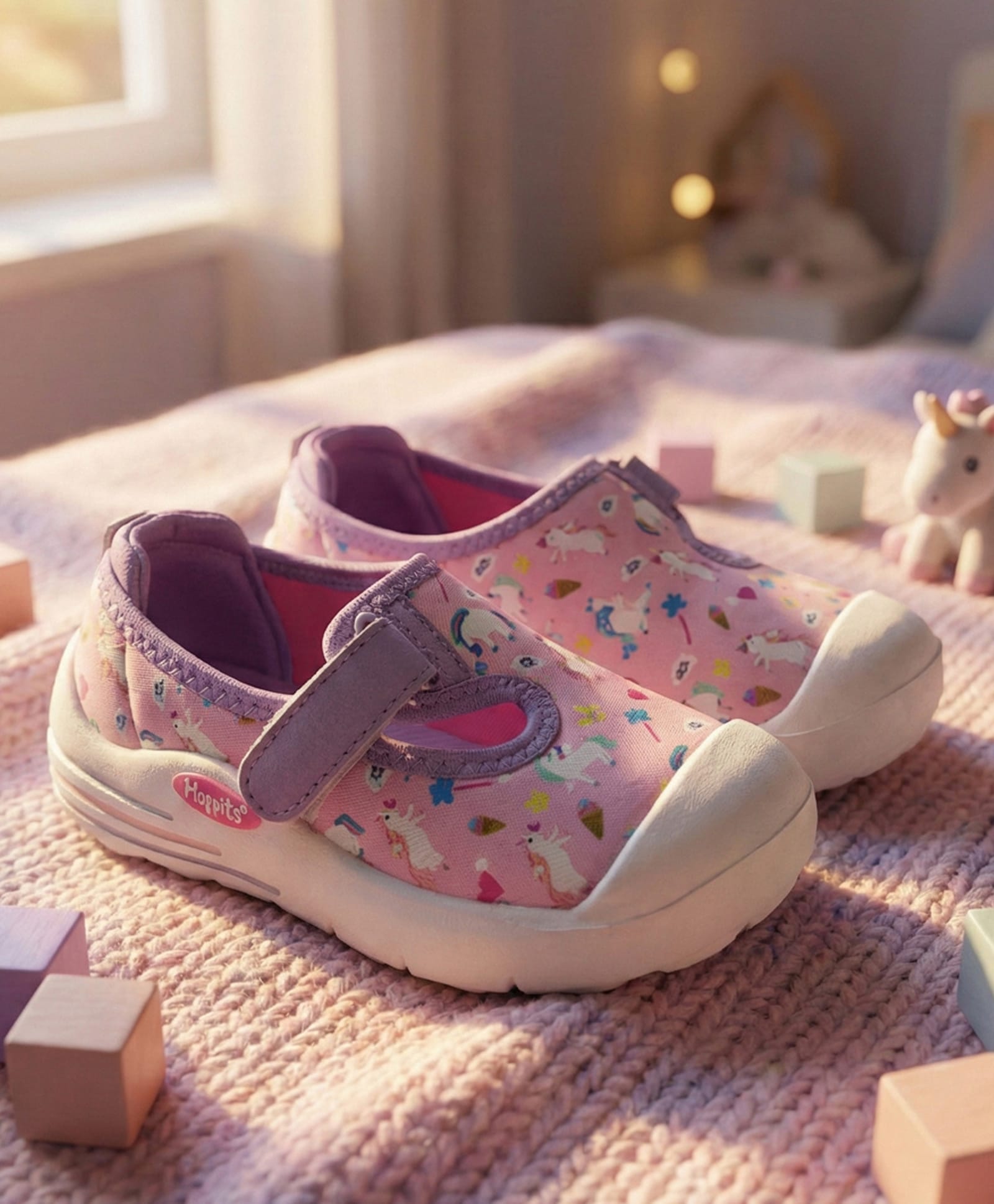 Hopits Unicorn Printed Velcro Closure Shoes - Pink-image-45