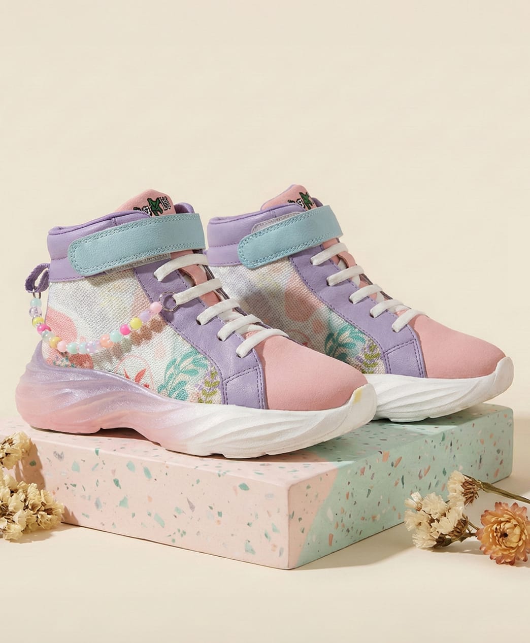 Hopits Colour Blocked Beads Embellished Velcro Closure Shoes - Pink-image-42