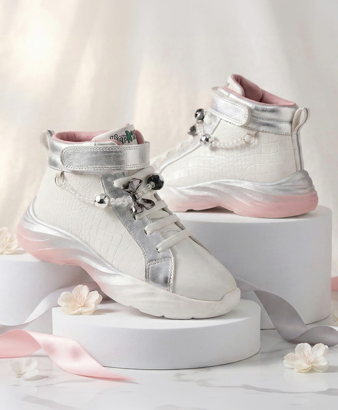 Hopits Abstract Designed Velcro Closure Shoes With Removable Charms - Silver-picture-23