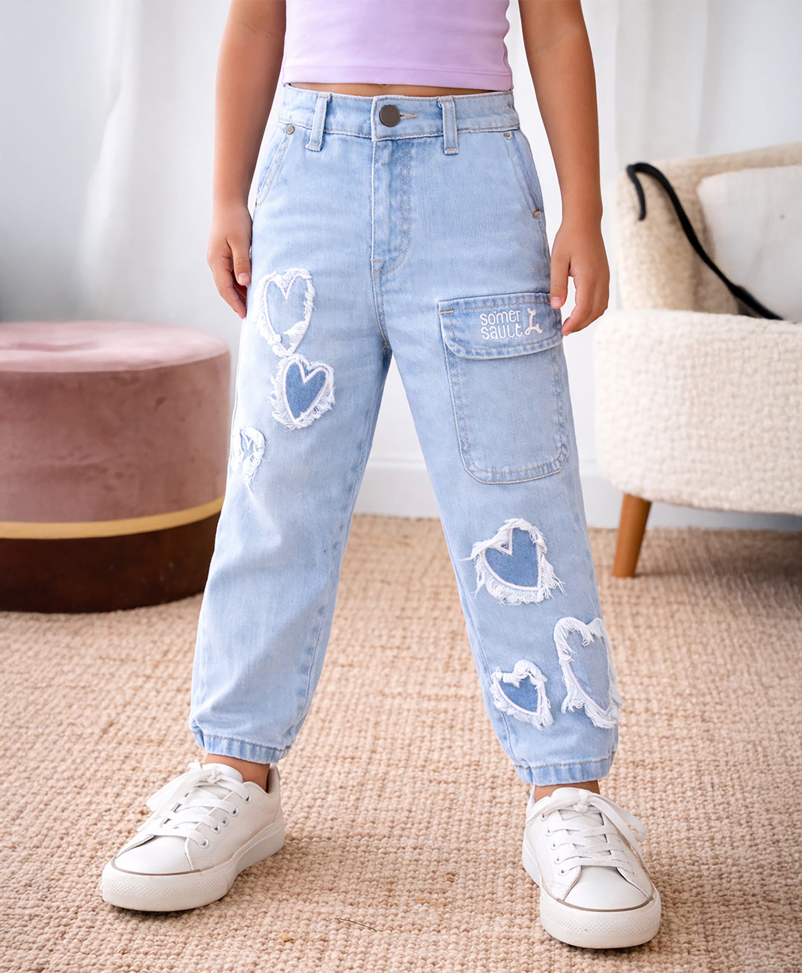 Somersault Cotton Denim Heart Patch Detailed Jeans - Blue-picture-20
