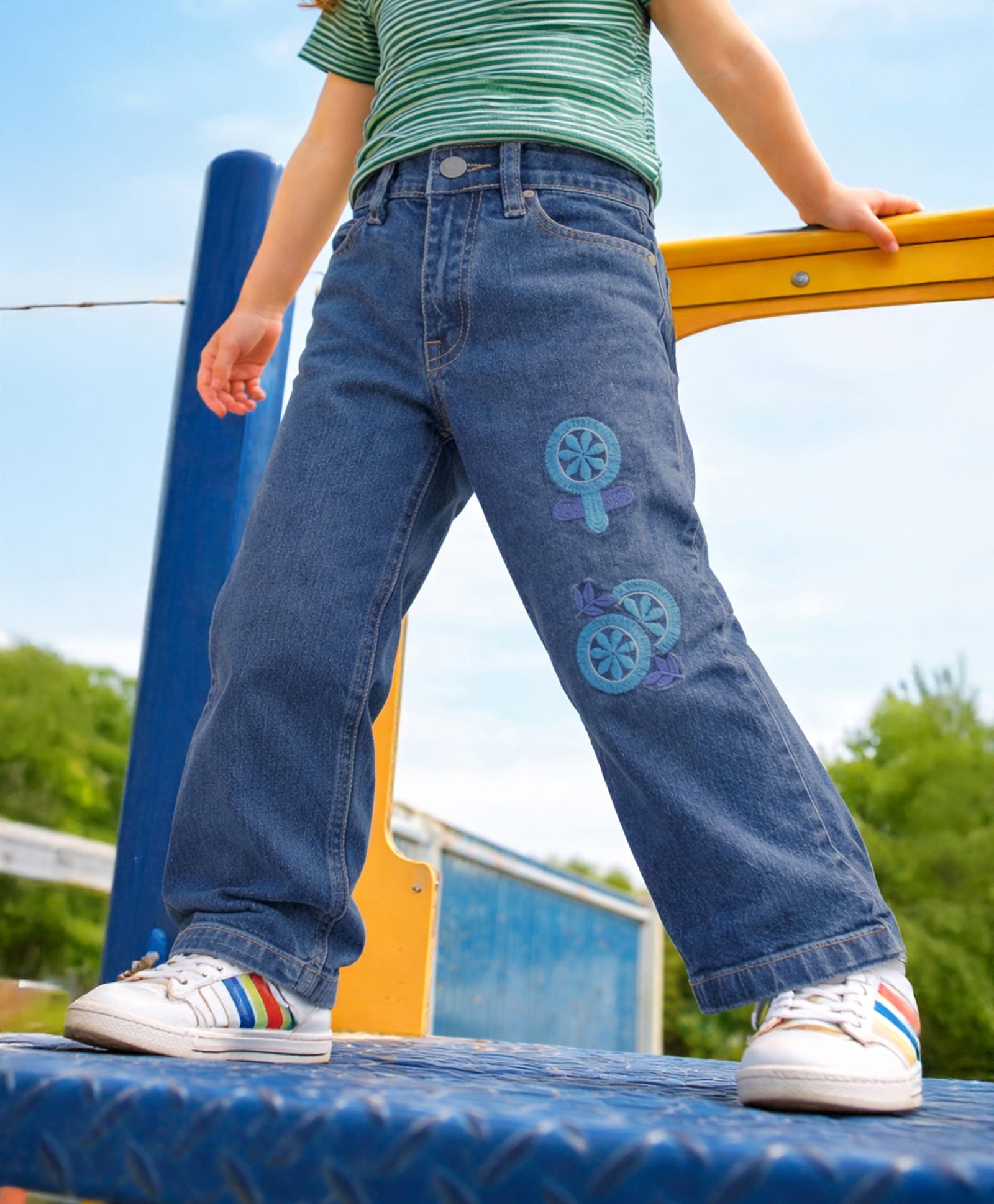 Somersault Cotton Denim Floral Embroidered Jeans - Blue-picture-18