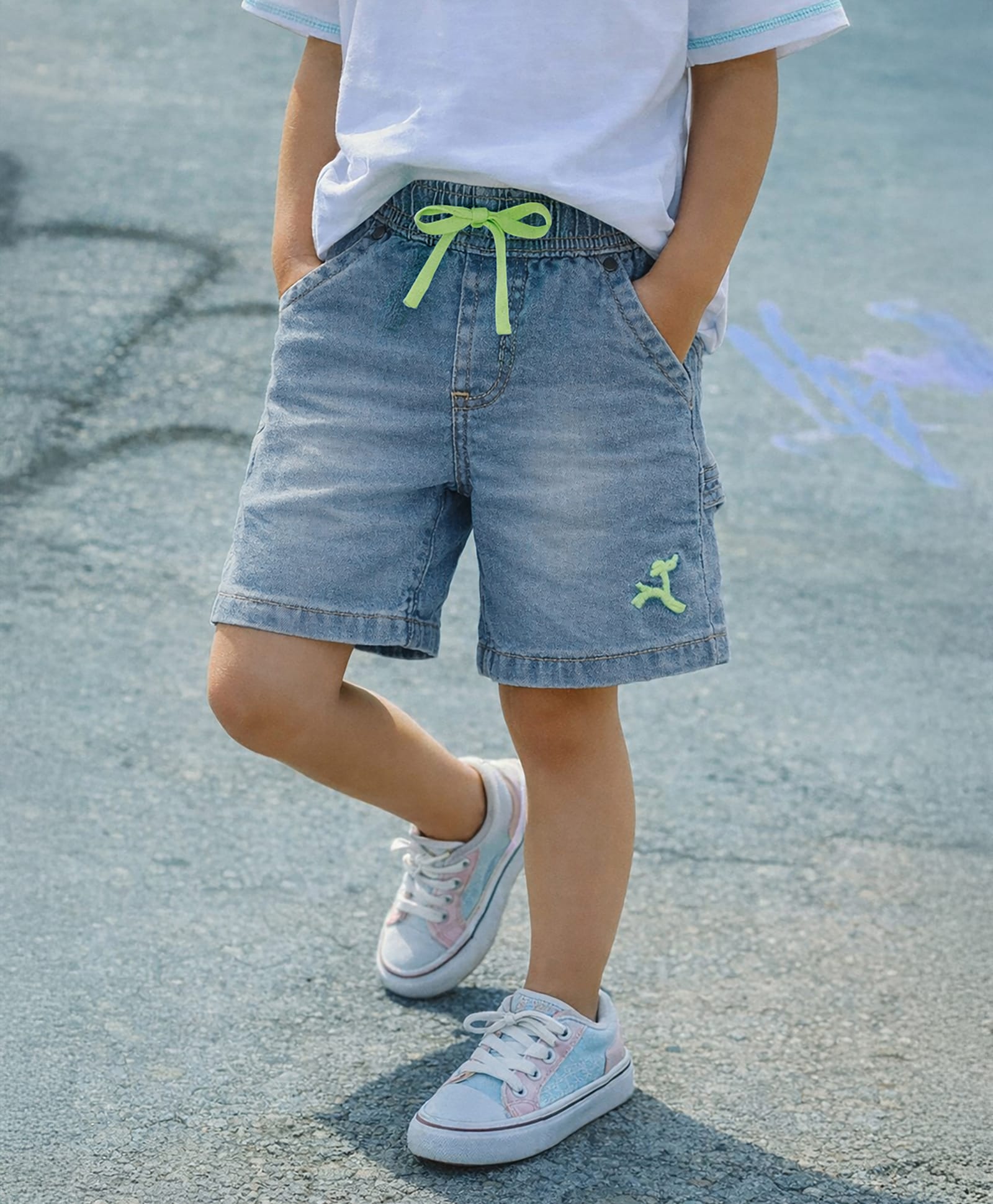Somersault Cotton Denim Dog Embroidered Shorts - Blue-picture-21