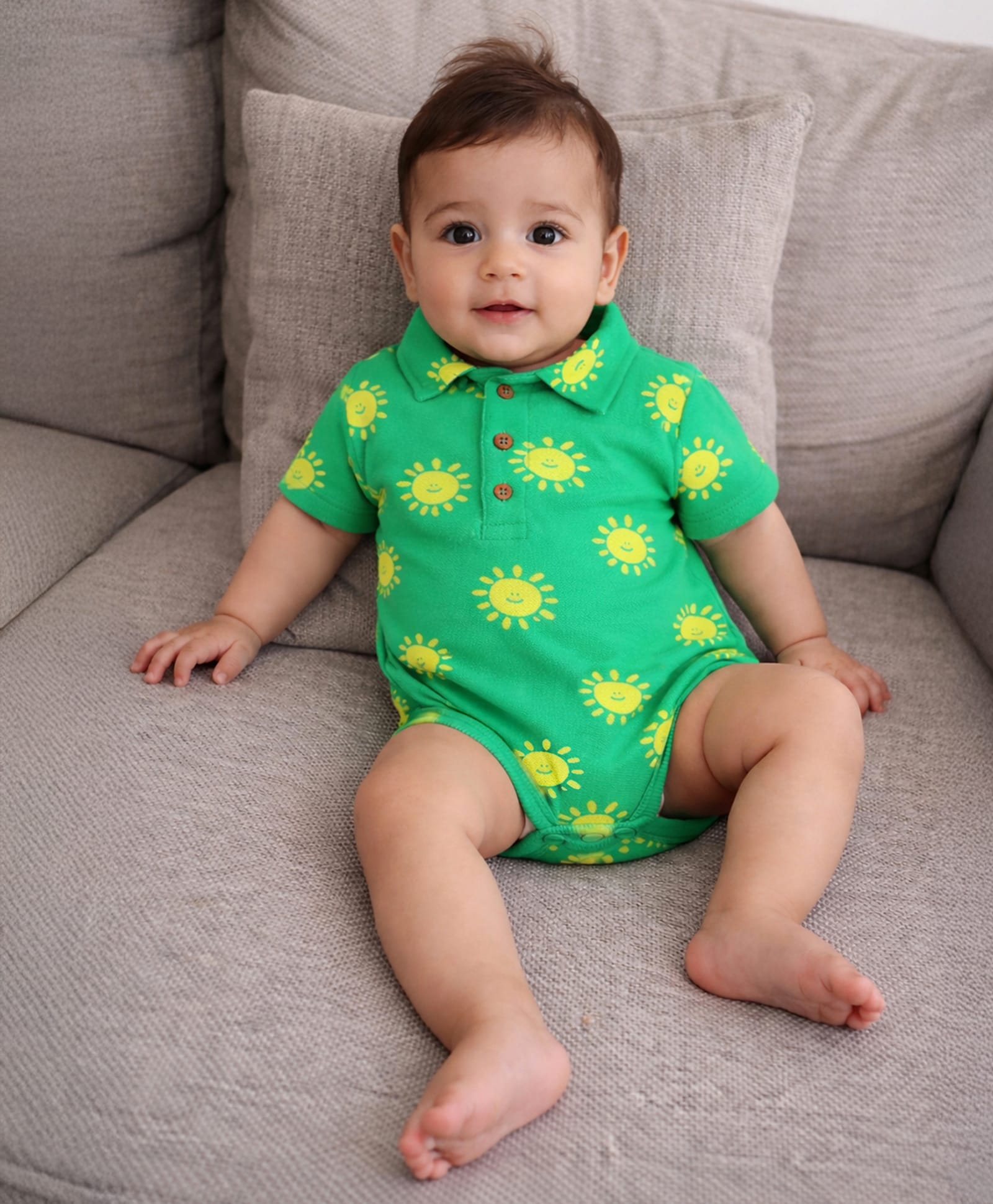 Somersault Cotton Knit Half Sleeves Sun Printed Onesie - Green-picture-21