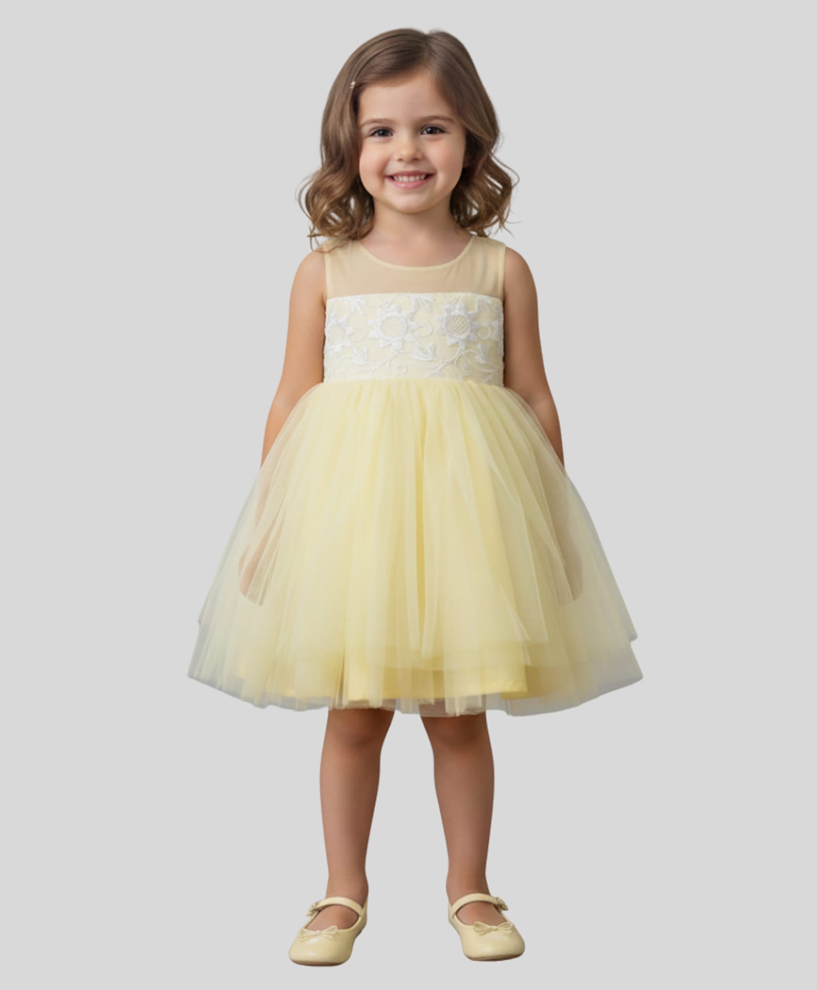 PinkCow Net Woven Sleeveless Floral Embroidered Dress - Yellow-image-20