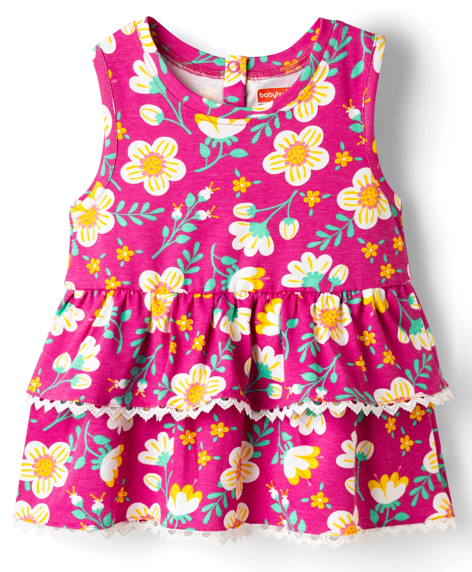 Babyhug Cotton Knit Sleeveless Top with Floral Print - Multicolor-image-43