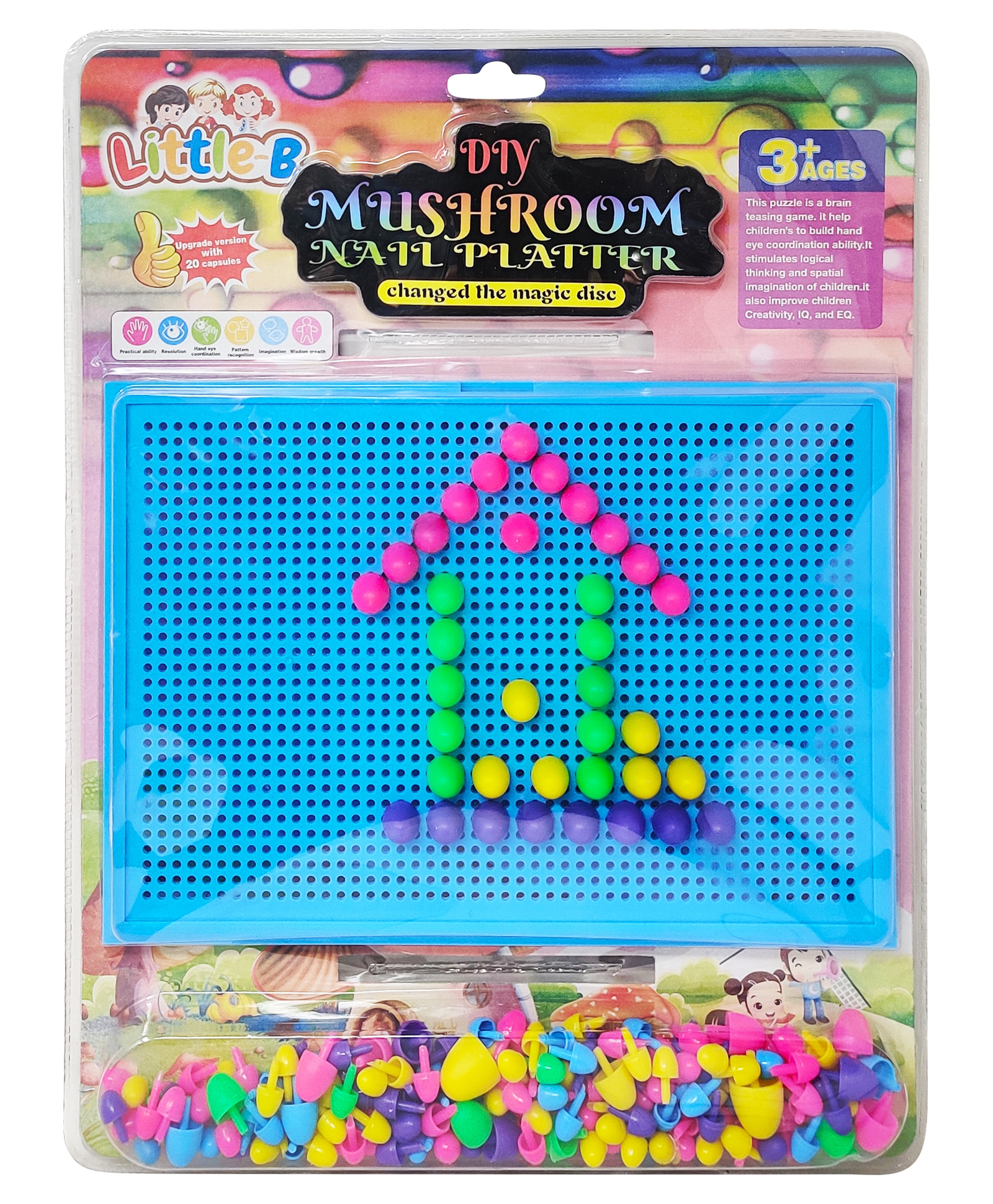 Parteet 200+ Pcs Early Educational Big Mushroom Nail Pin Board Toy for Kids - Color Recognition & Learning Pegboard for Boy and Girls - Birthday Return Gift.-image-32