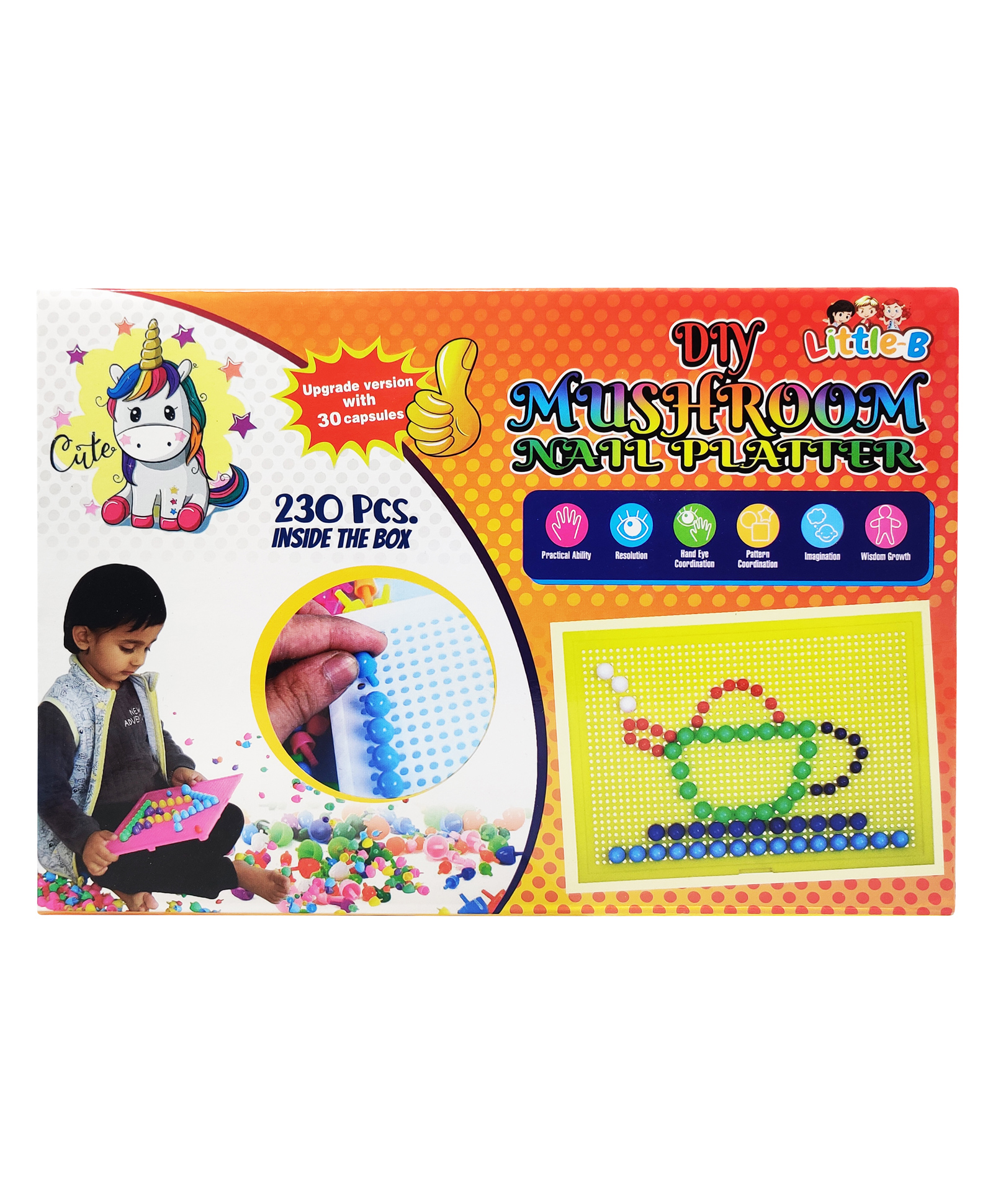 Parteet 160+ Pcs Early Educational Big Mushroom Nail Pin Board Toy for Kids - Color Recognition & Learning Pegboard for Boy and Girls - Birthday Return Gift.-image-31
