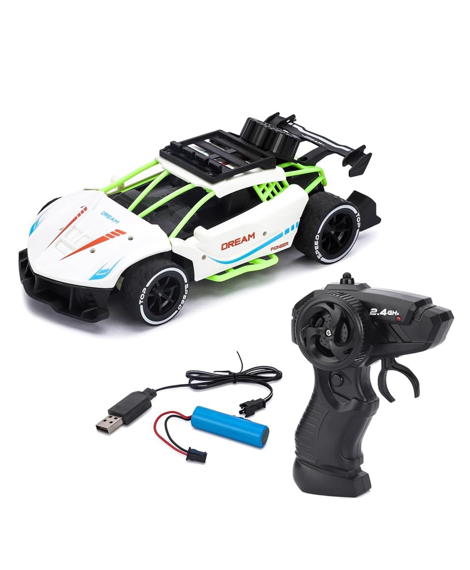 PARTEET 1:16 Scale RC Toy Car with Long Range 2.4 Ghz Joystick Remote Control - High Speed Durable Sports Vehicle with Rechargeable Battery - Ideal for Kids & Beginners (WHITE)-image-2