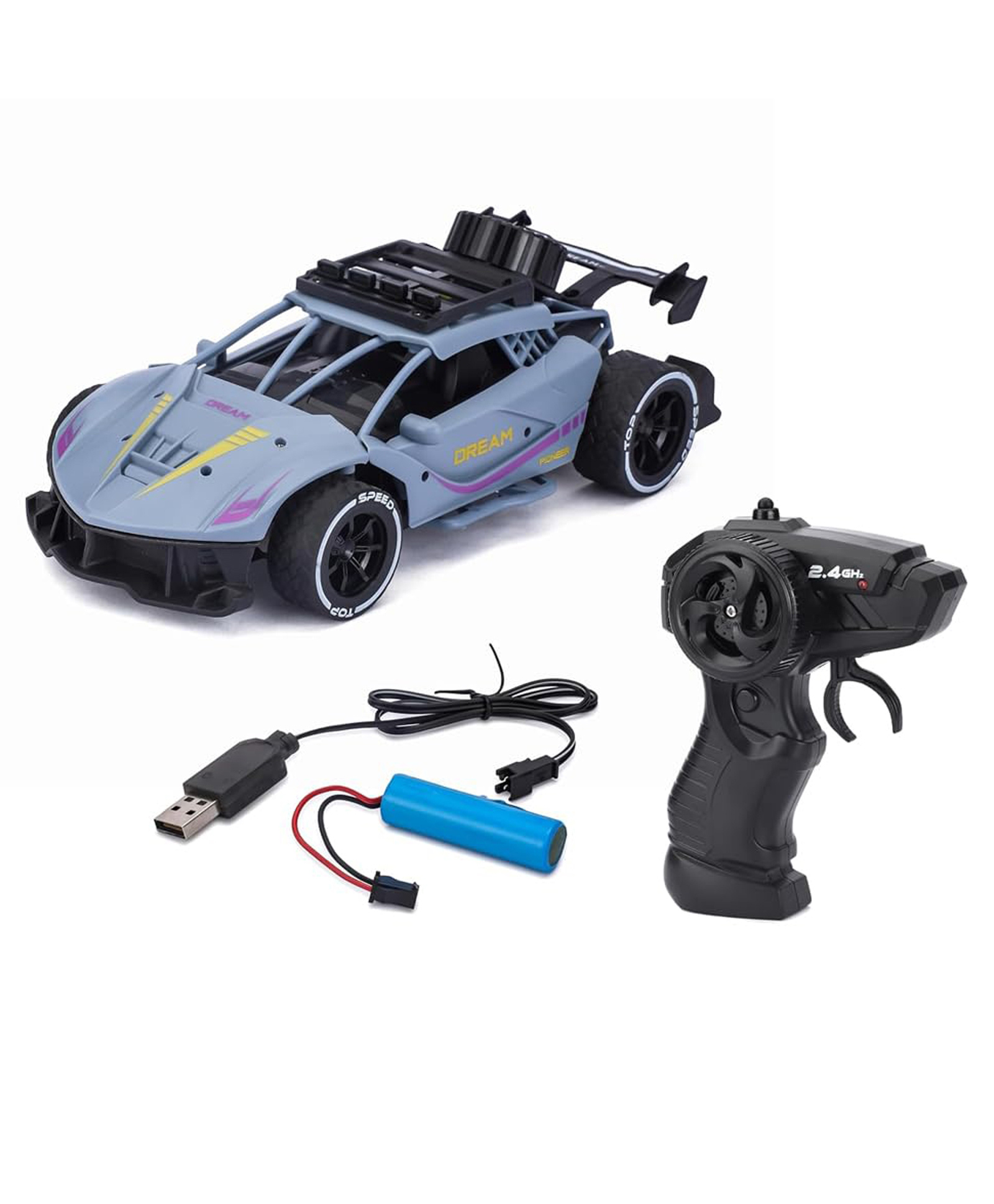 PARTEET 1:16 Scale RC Toy Car with Long Range 2.4 Ghz Joystick Remote Control - High Speed Durable Sports Vehicle with Rechargeable Battery - Ideal for Kids & Beginners (GREY)-image-35