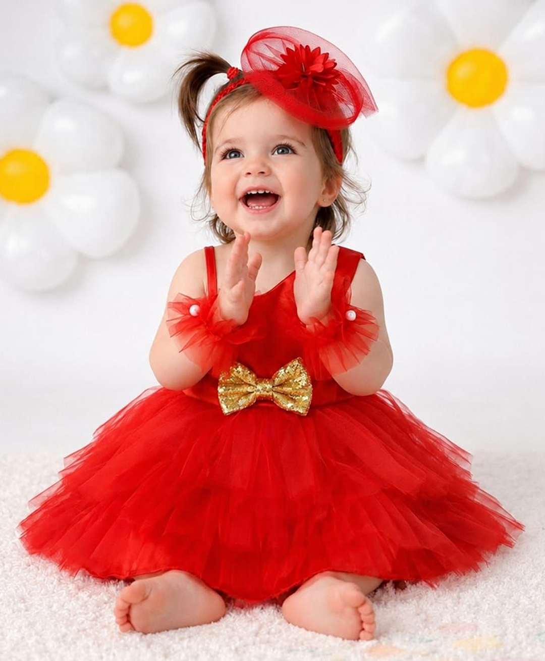 Foreverkidz Satin Woven Sleeveless Bow Applique Detailed Dress - Red-image-6