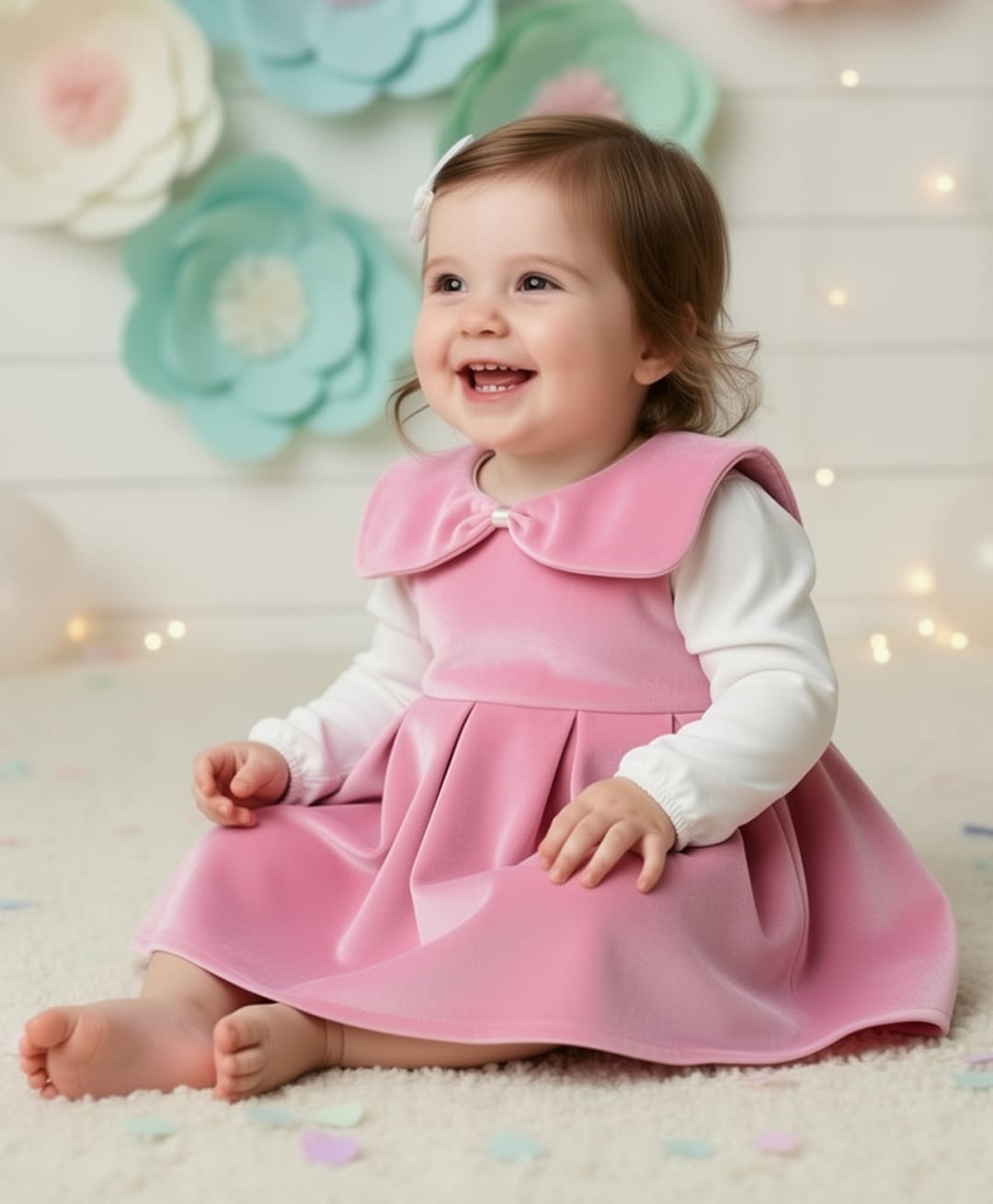 Foreverkidz Velvet Woven Full Sleeves Solid Dress - Pink-picture-11