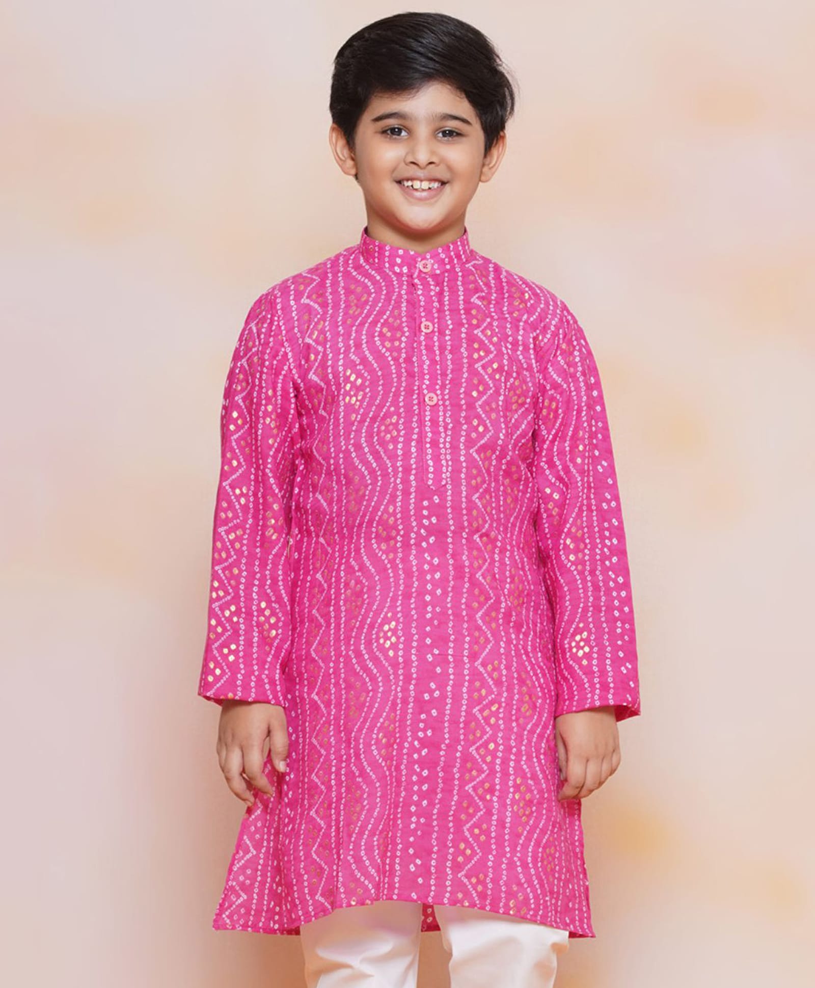AJ Dezines Cotton Blend Woven Full Sleeves Bandhani Printed Kurta - Pink-picture-13