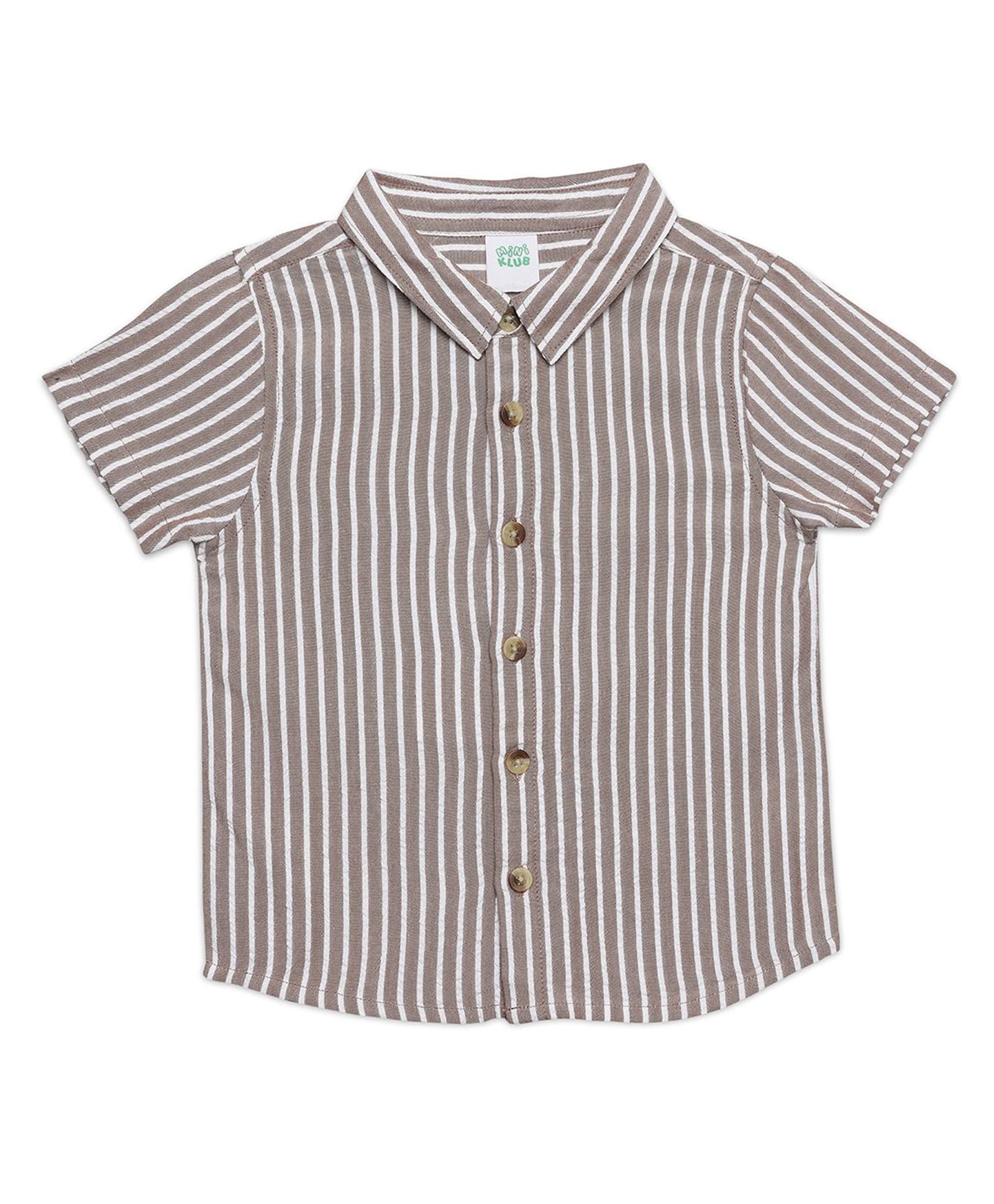 MINI KLUB Viscose Rayon Woven Half Sleeves Striped Shirt - Brown & White-image-19