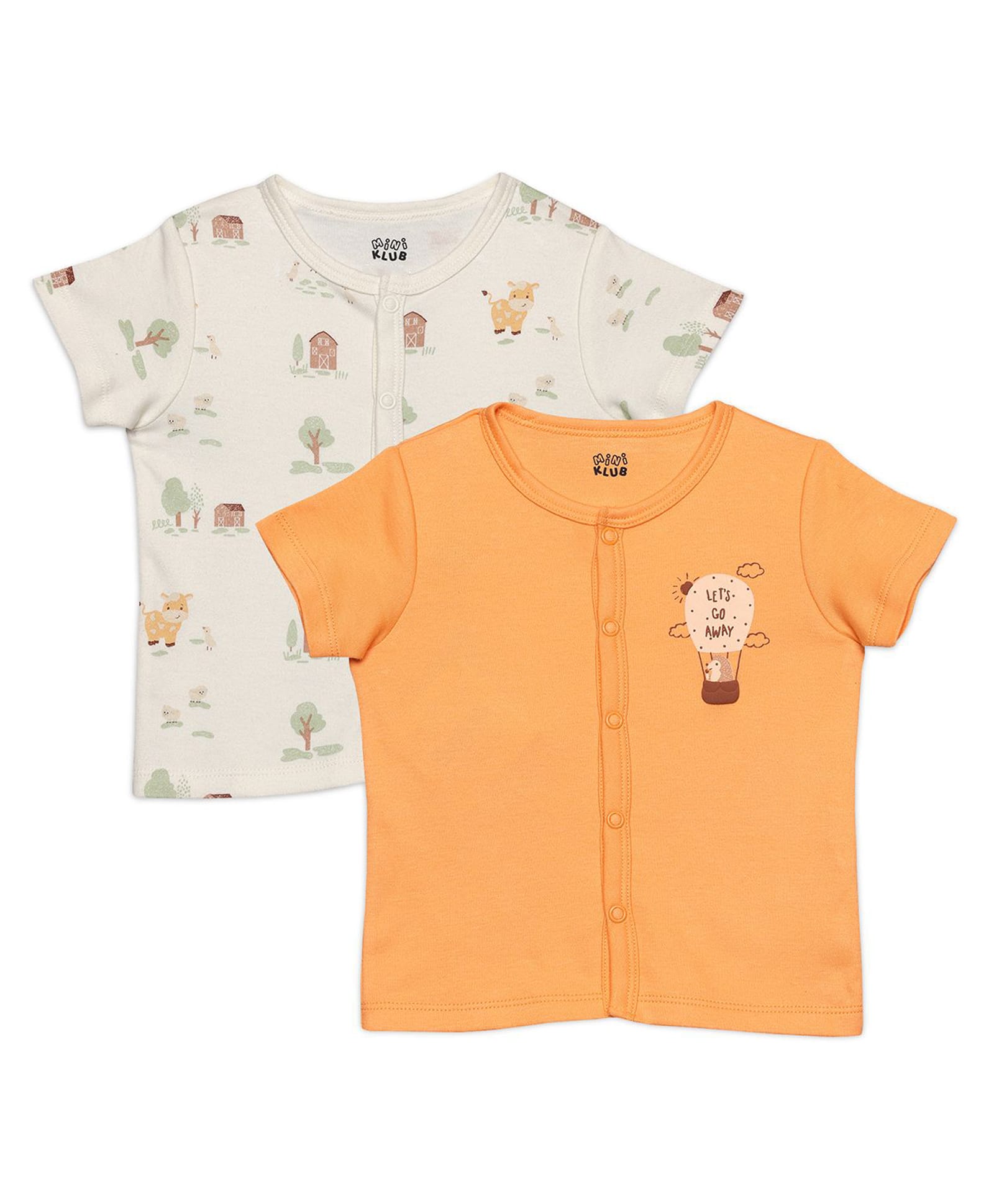 MINI KLUB Cotton Knit Pack of 2 Half Sleeves Farm Theme & Hot Air Balloon Printed Vests - Cream & Orange-image-29