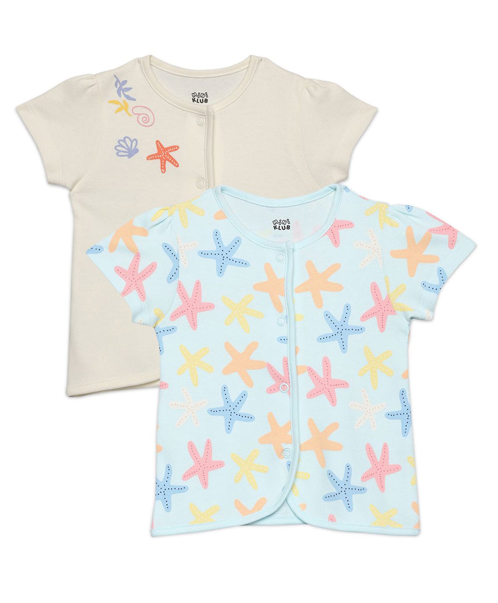 MINI KLUB Cotton Knit Pack Of 2 Half Sleeves Starfish & Sea Life Printed Vests - Lavender & Blue-image-28