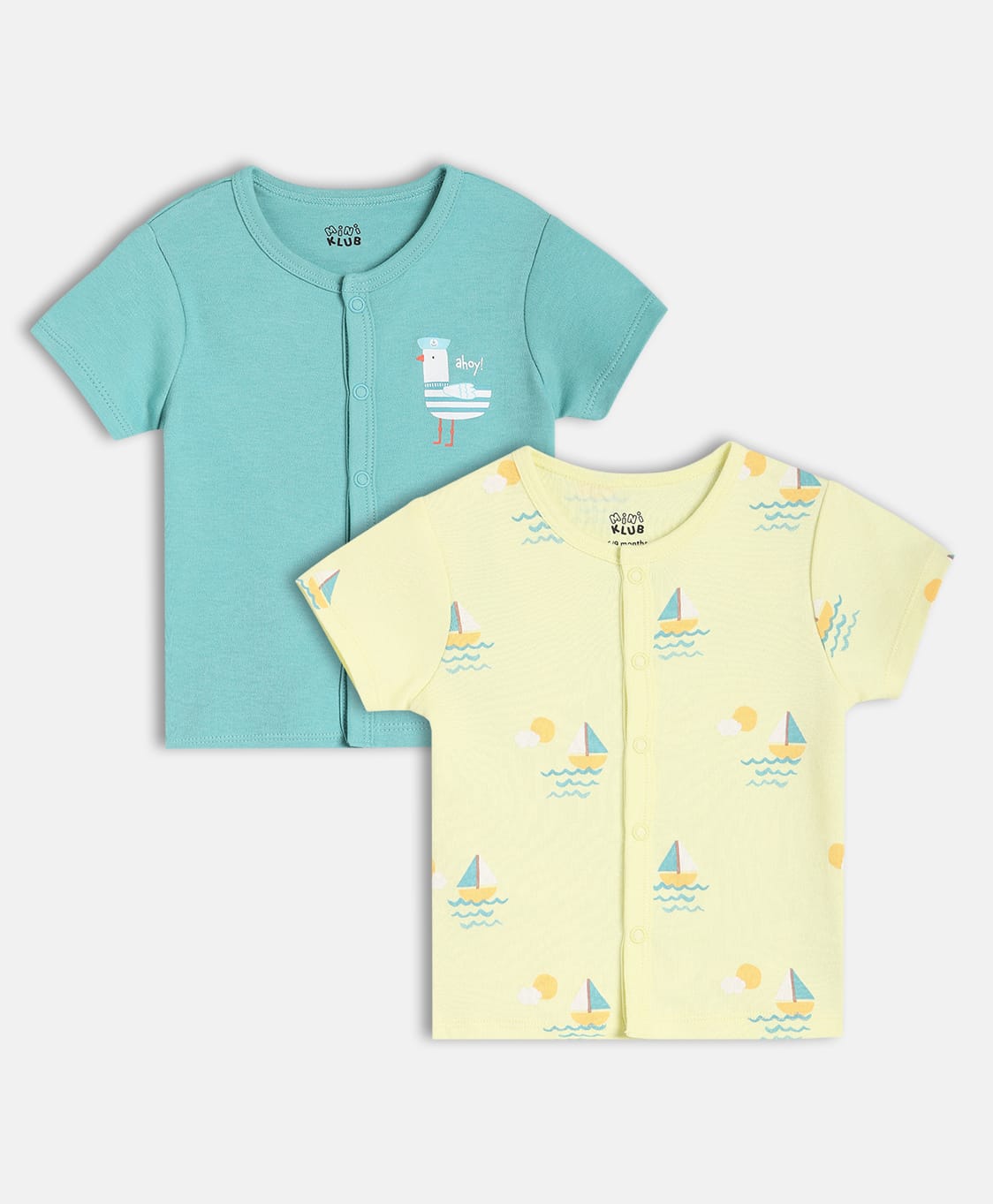 MINI KLUB Cotton Knit Pack Of 2 Half Sleeves Boat & Duck Printed Vests - Blue & Yellow-image-38