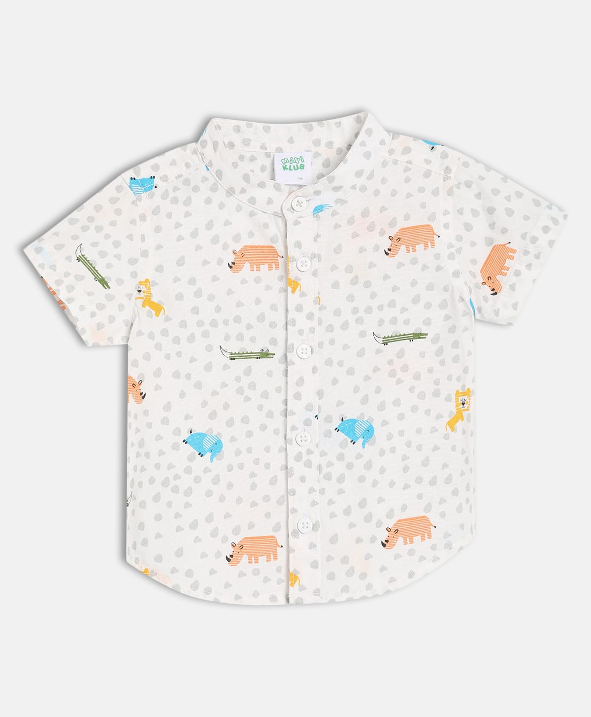MINI KLUB Cotton Woven Half Sleeves Animal Printed Shirt - White-picture-10