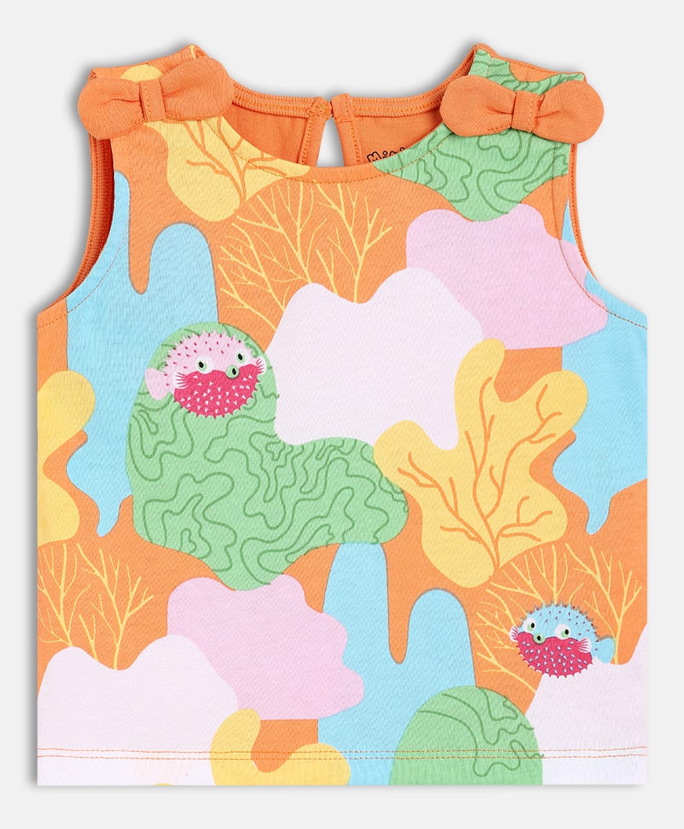 MINI KLUB Cotton Knit Sleeveless Animal Printed Top - Orange-image-29