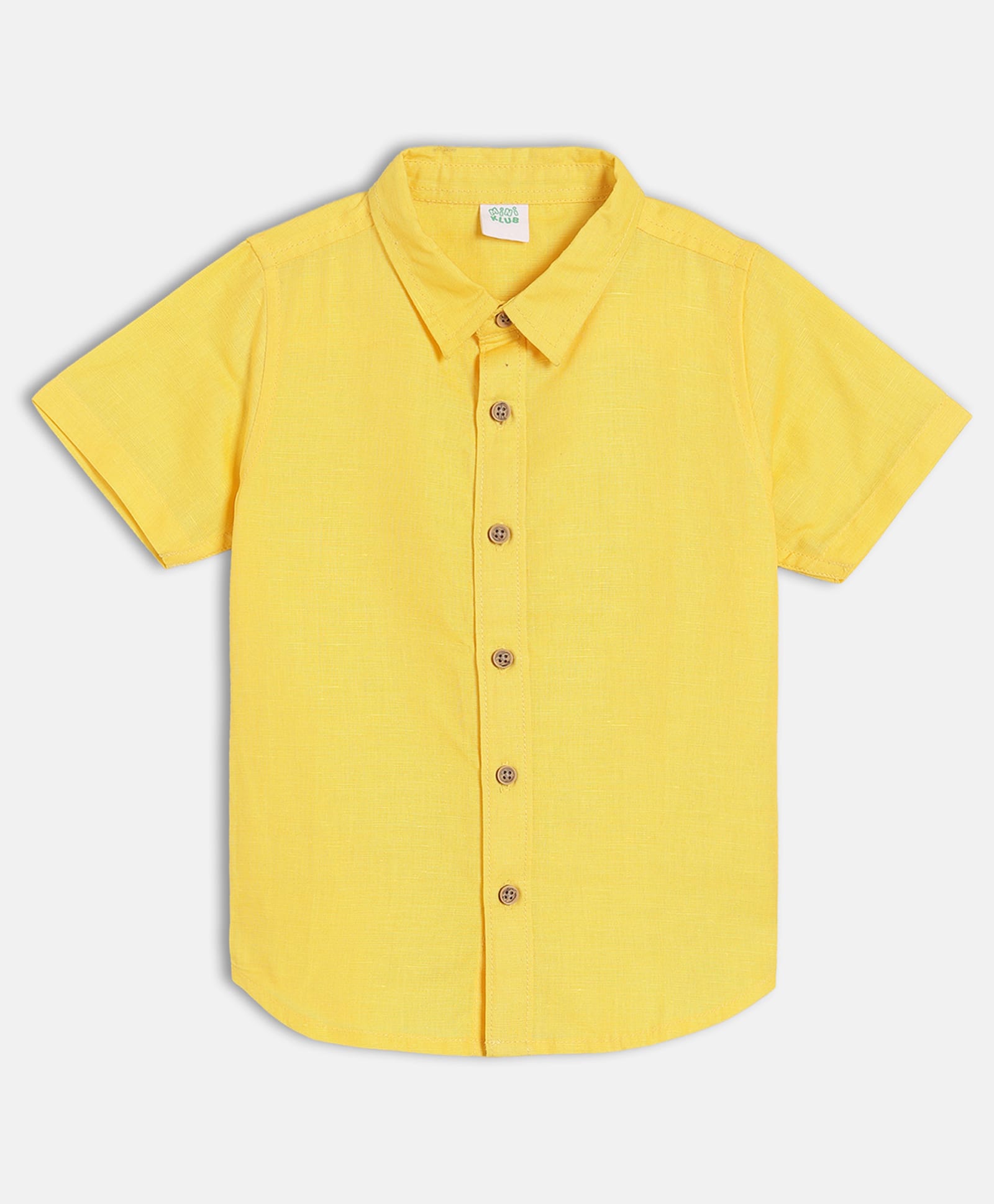 MINI KLUB Cotton Blend Woven Half Sleeves Solid Shirt - Yellow-picture-35