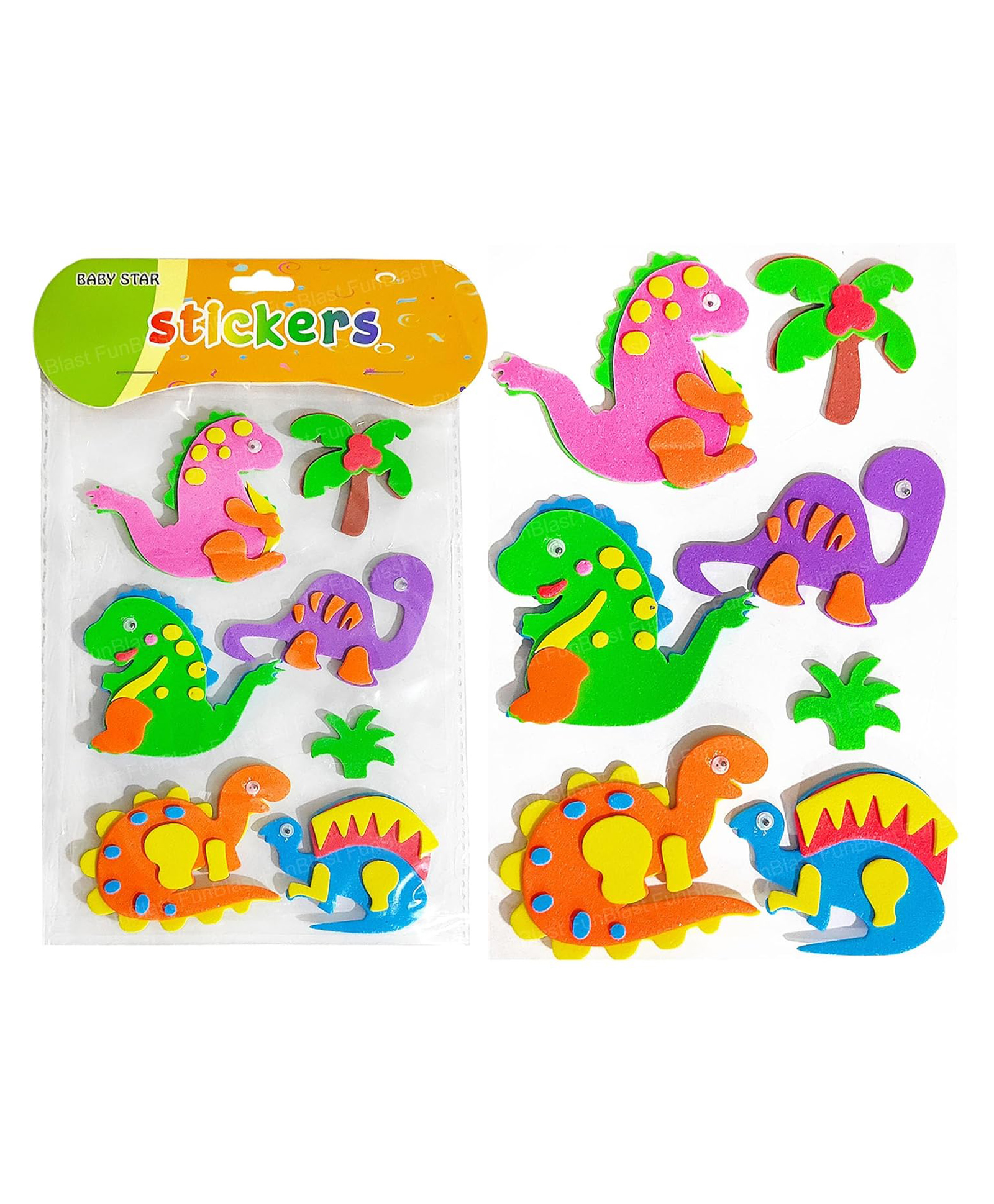FunBlast Colorful Dinosaur Shaped 3D Self-Adhesive Puffy Stickers for Kids - Pack of 7 Stickers (Multicolor)-picture-21
