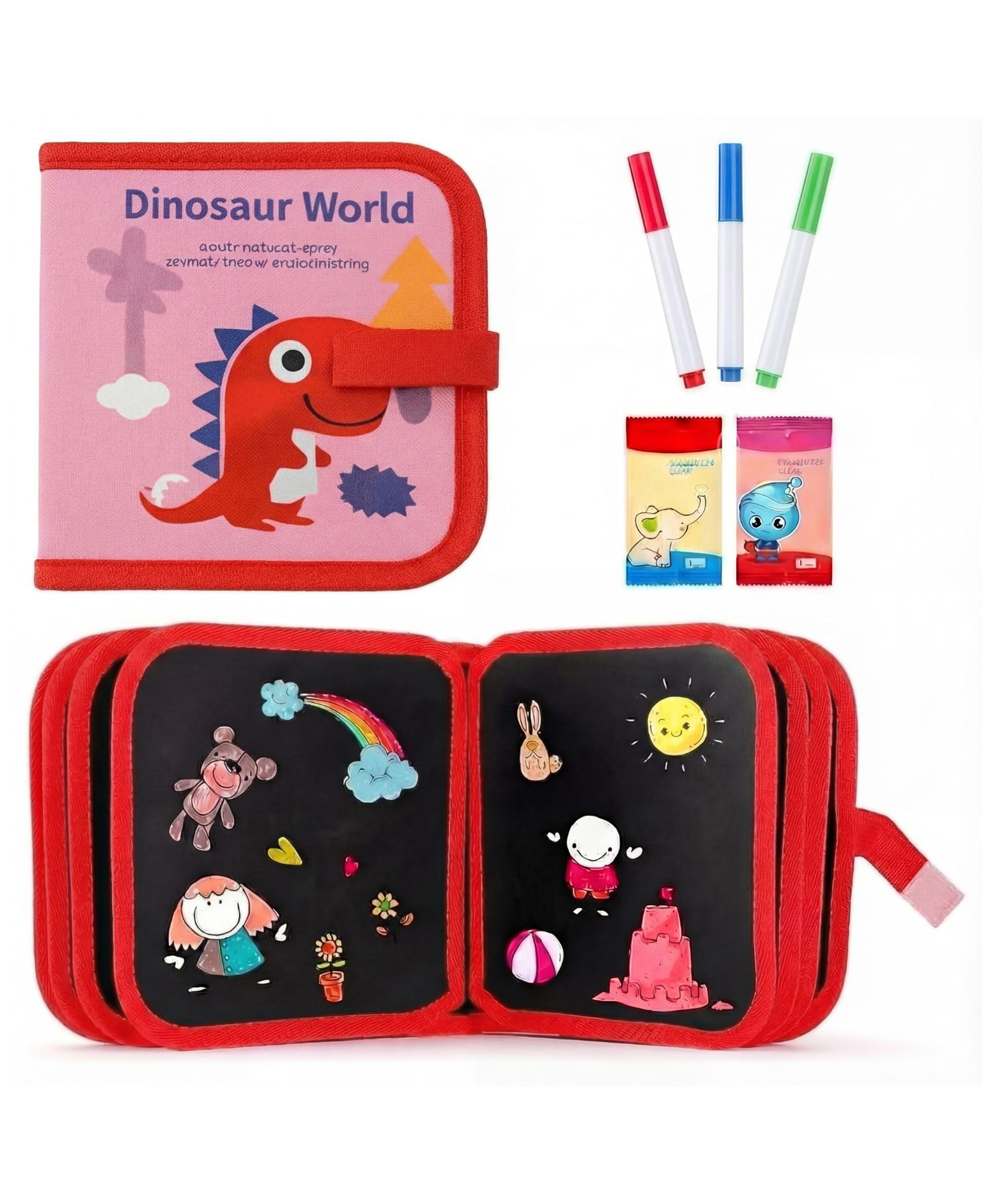 FunBlast Reusable Magic Drawing Book for Kids Pack of 1 Book / 4 Pages / 3 Color Marker with 2 Wipes (Multicolor-O)-image-36