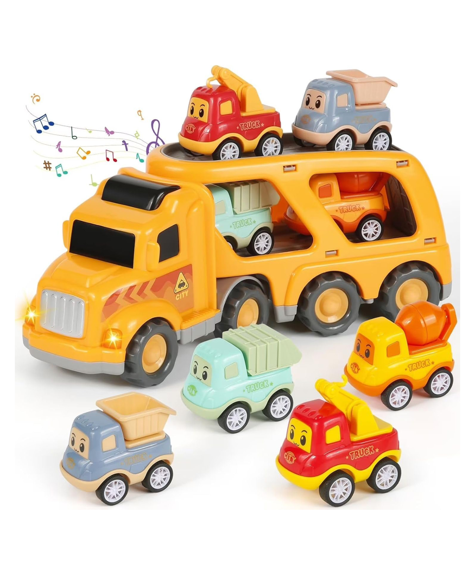 FunBlast Transport Truck with Light and Sound Toy for Kids Pack of 1 Truck 4 Mini Truck Toys (Yellow)-picture-23