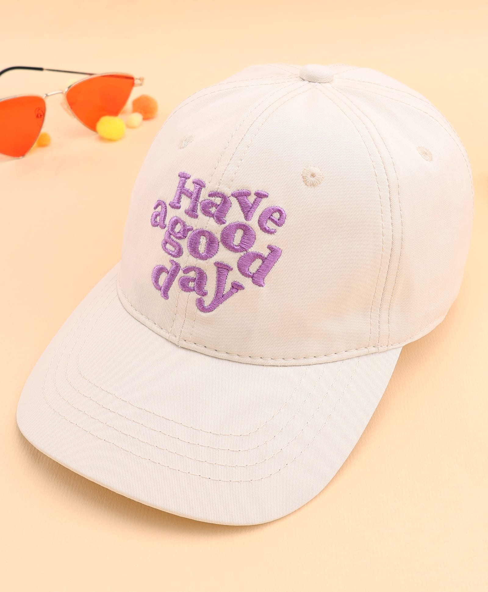 KIDLINGSS Have A Good Day Text Embroidered Cap - White - Circumference 53 - 56 Cms-picture-27