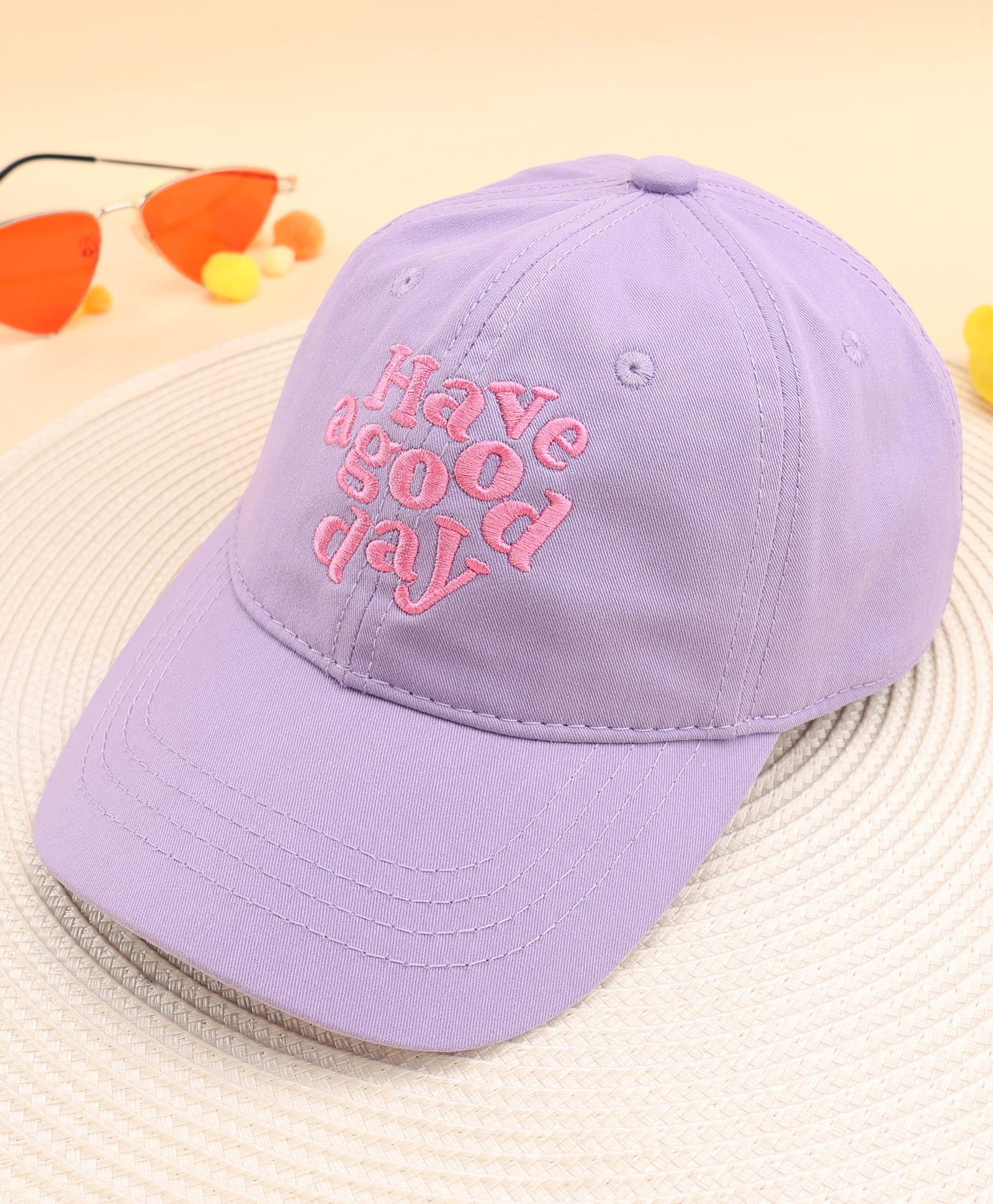 KIDLINGSS Have A Good Day Text Embroidered Cap - Purple - Circumference 53 - 56 Cms-image-36