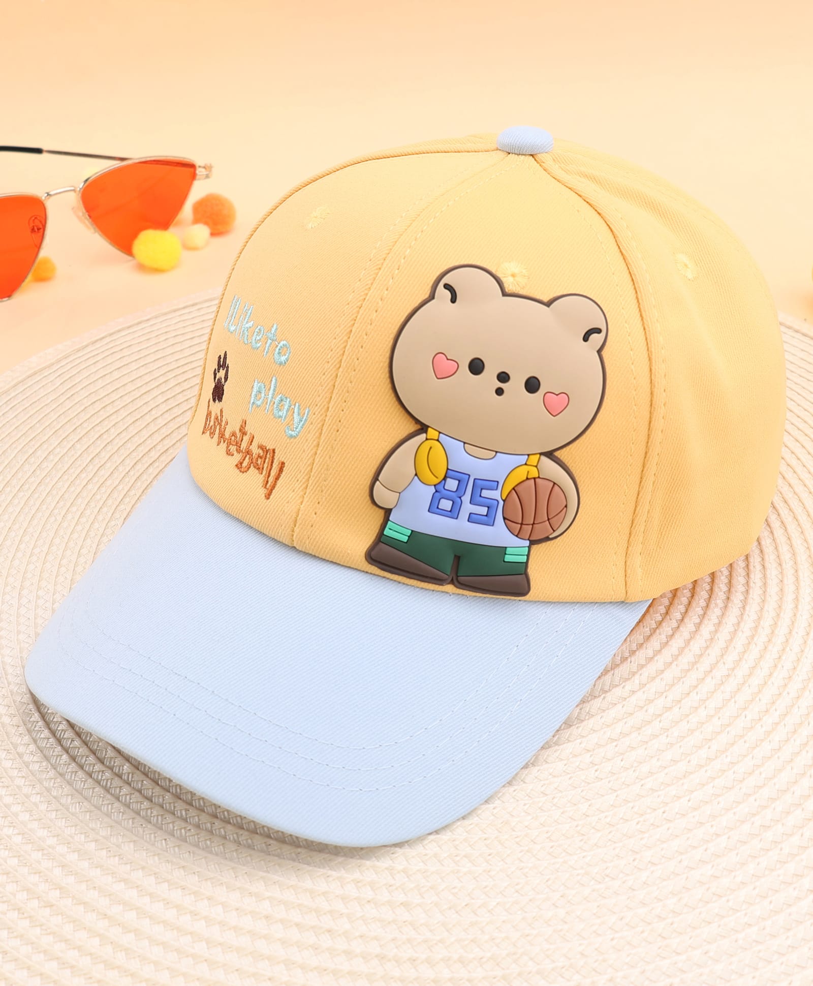 KIDLINGSS Cotton Teddy Bear Applique Detailed Baseball Cap - Yellow - Circumference 51 - 53 Cm-image-3