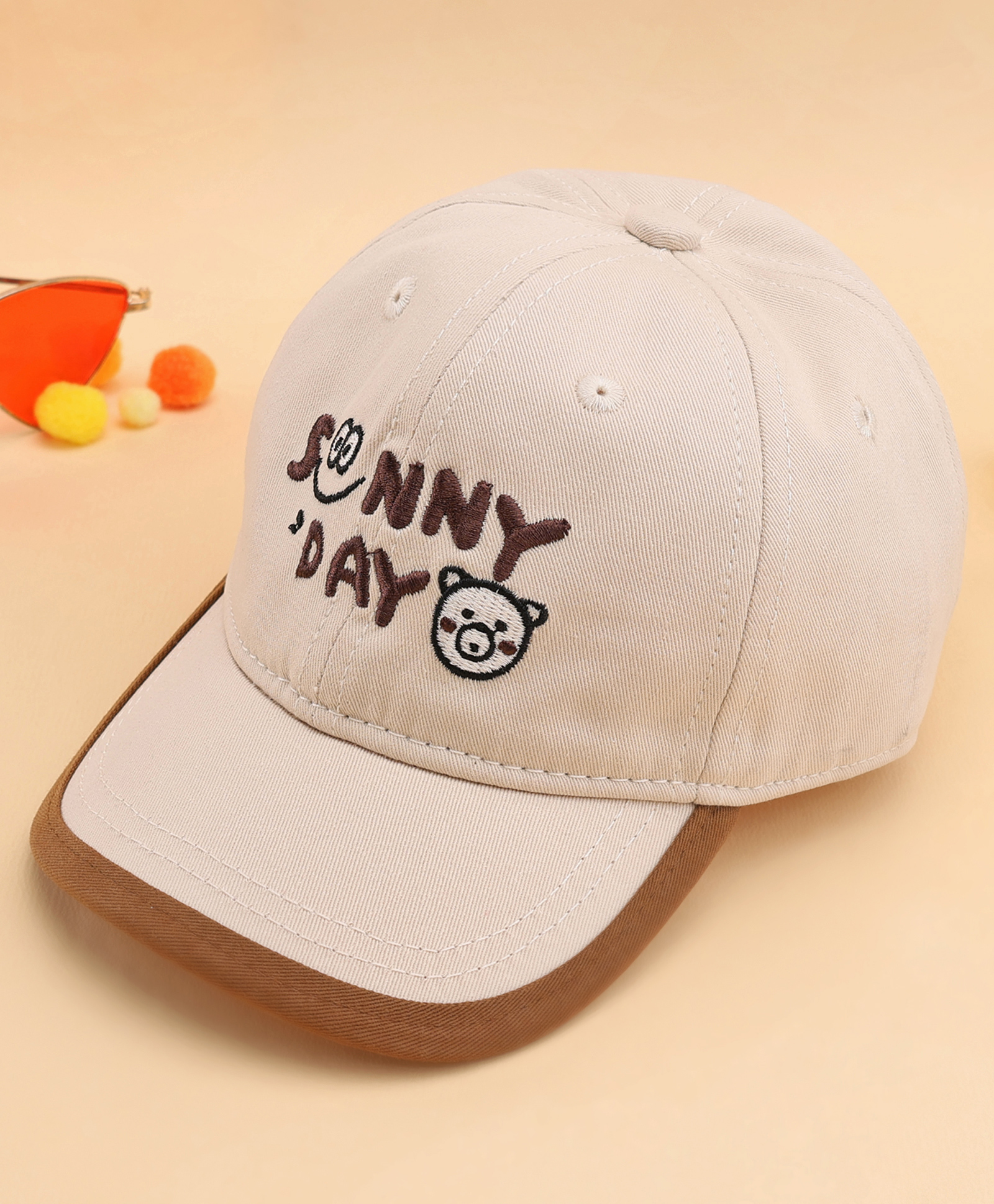 KIDLINGSS Cotton Sunny Day Text Embroidered Cap - Beige - Circumference - 49-52 Cms-picture-17