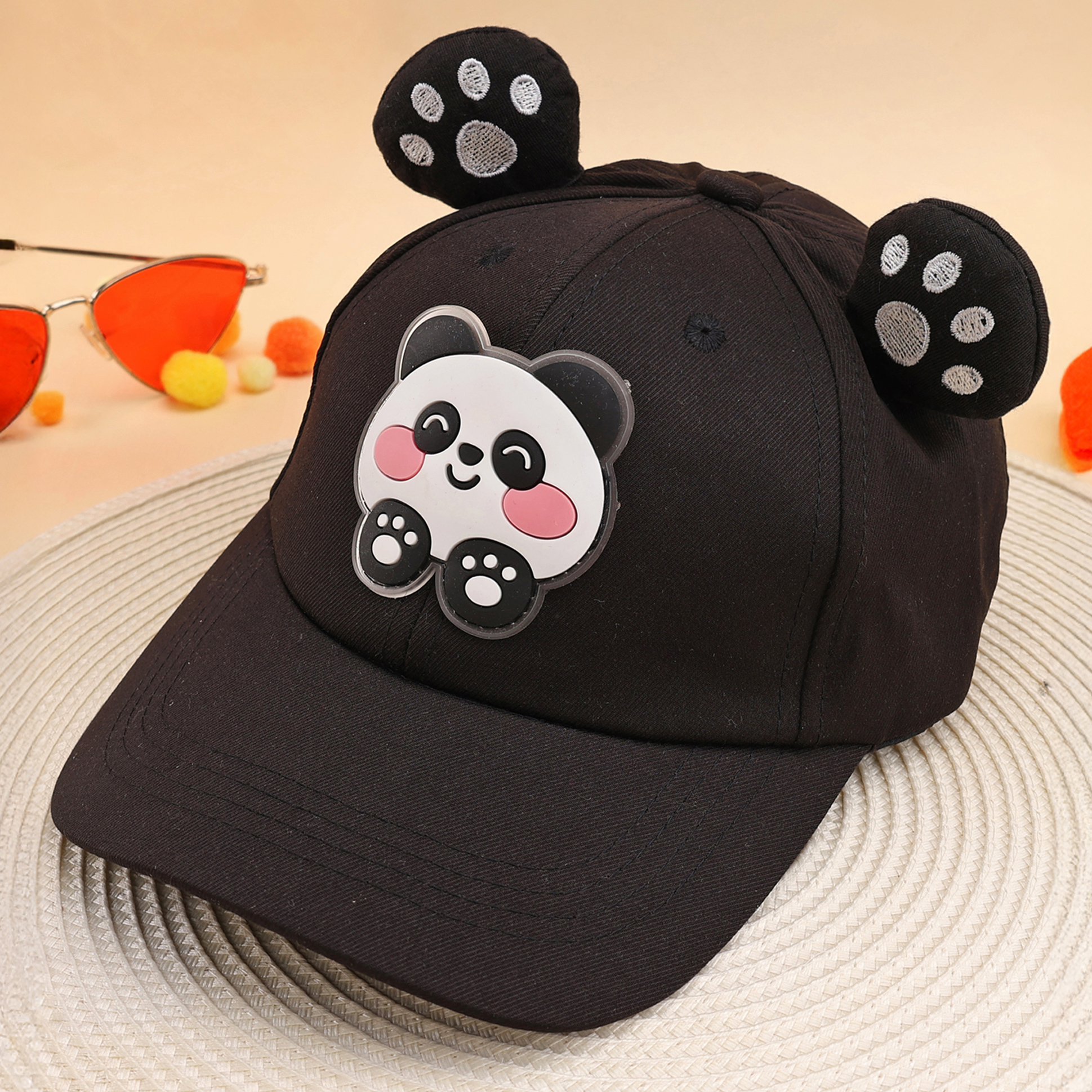 KIDLINGSS Cotton Panda Ears & Face Applique Detailed Cap - Black - Circumference - 50-53 Cms-image-42