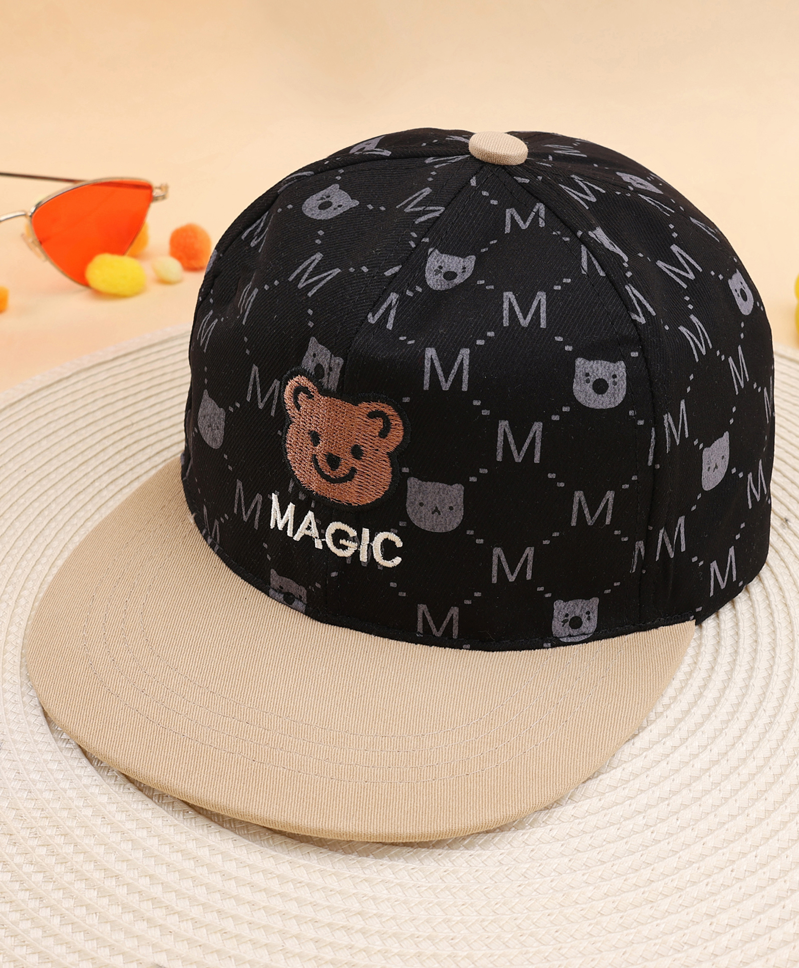 KIDLINGSS Cotton Teddy Bear Face Embroidered Cap - Black - Circumference - 52-55 Cms-picture-26