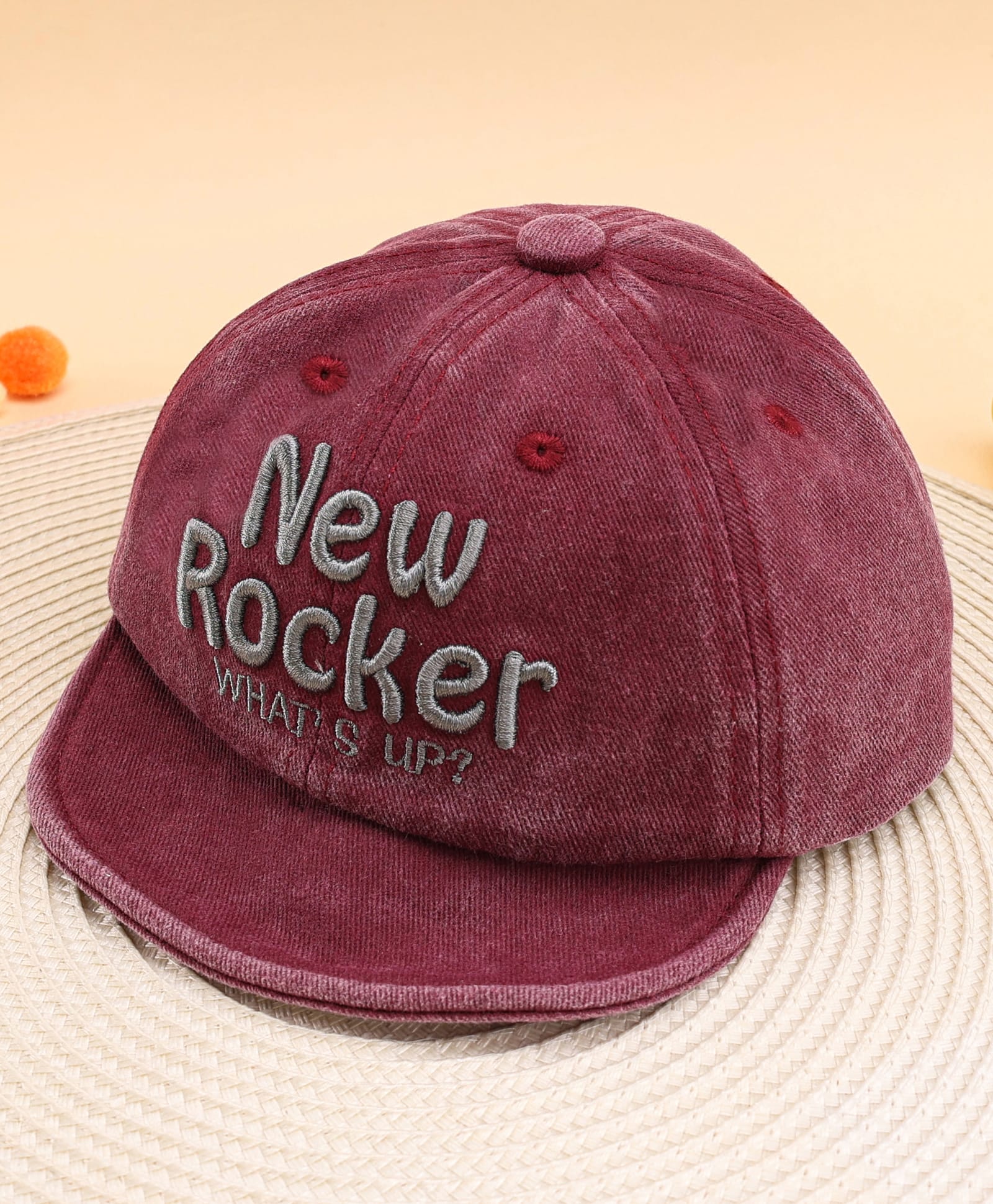 KIDLINGSS New Rocker Text Embroidered Denim Cap - Wine - Circumference 47-50 Cms-image-17