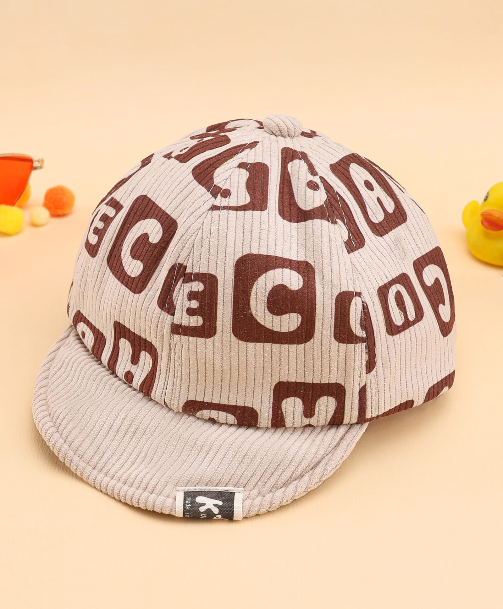 KIDLINGSS Corduroy Alphabets Printed Cap - Beige - Circumference 50 - 53 Cm-image-37