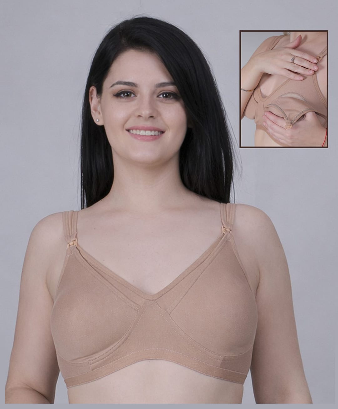 Fabme Blended Woven Solid Maternity Bra - Brown-image-3