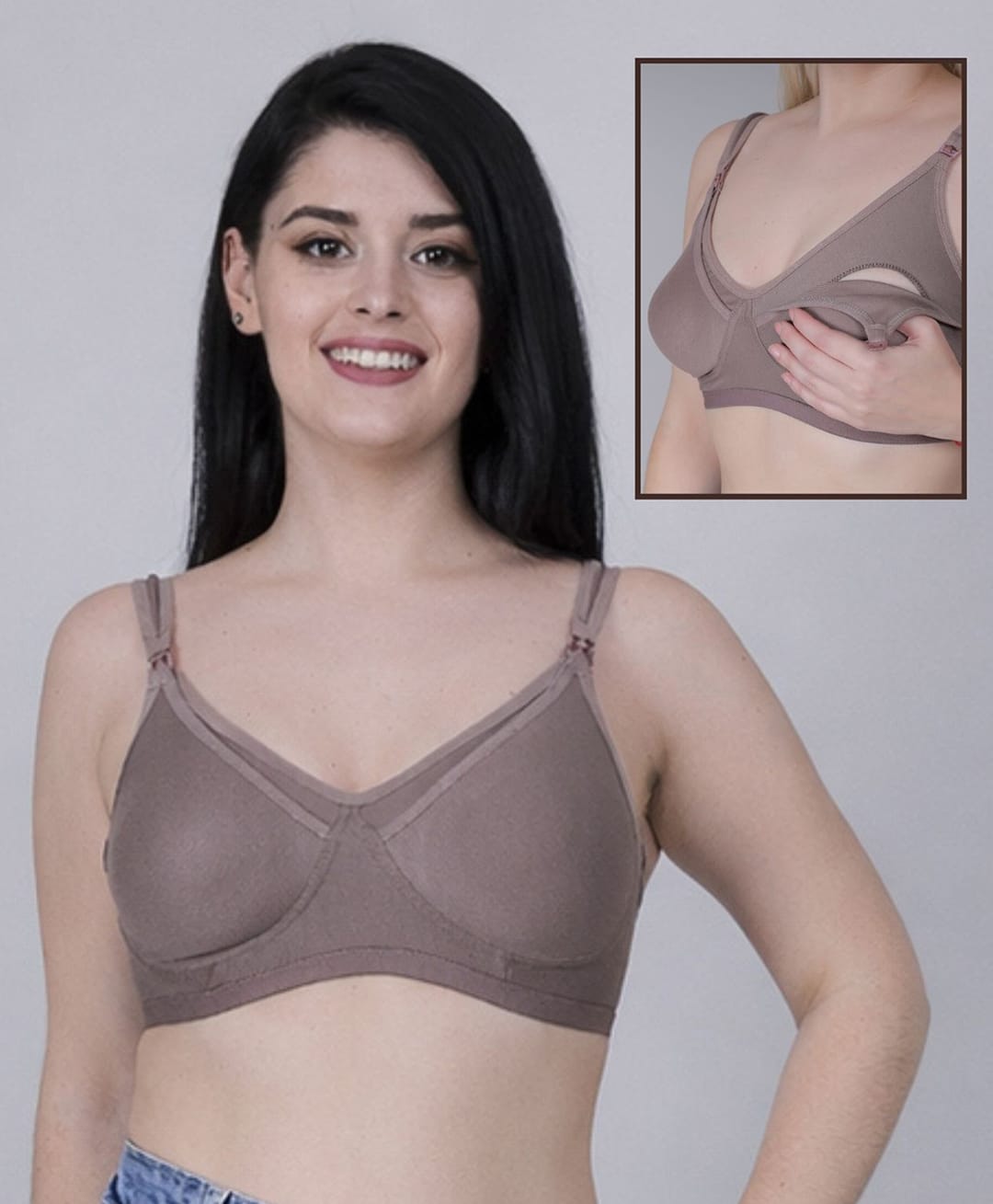 Fabme Blended Woven Solid Maternity Bra - Chocolate-image-49