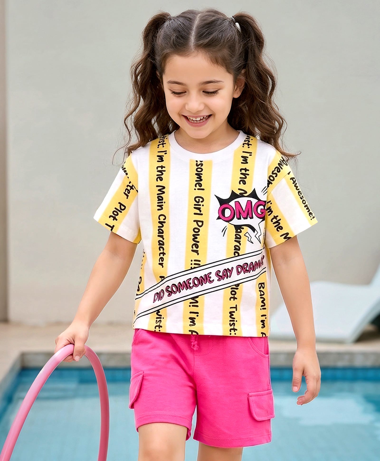 OLLINGTON ST. Cotton Knit Half Sleeves Top With Print & Shorts Set - Multicolour-image-6