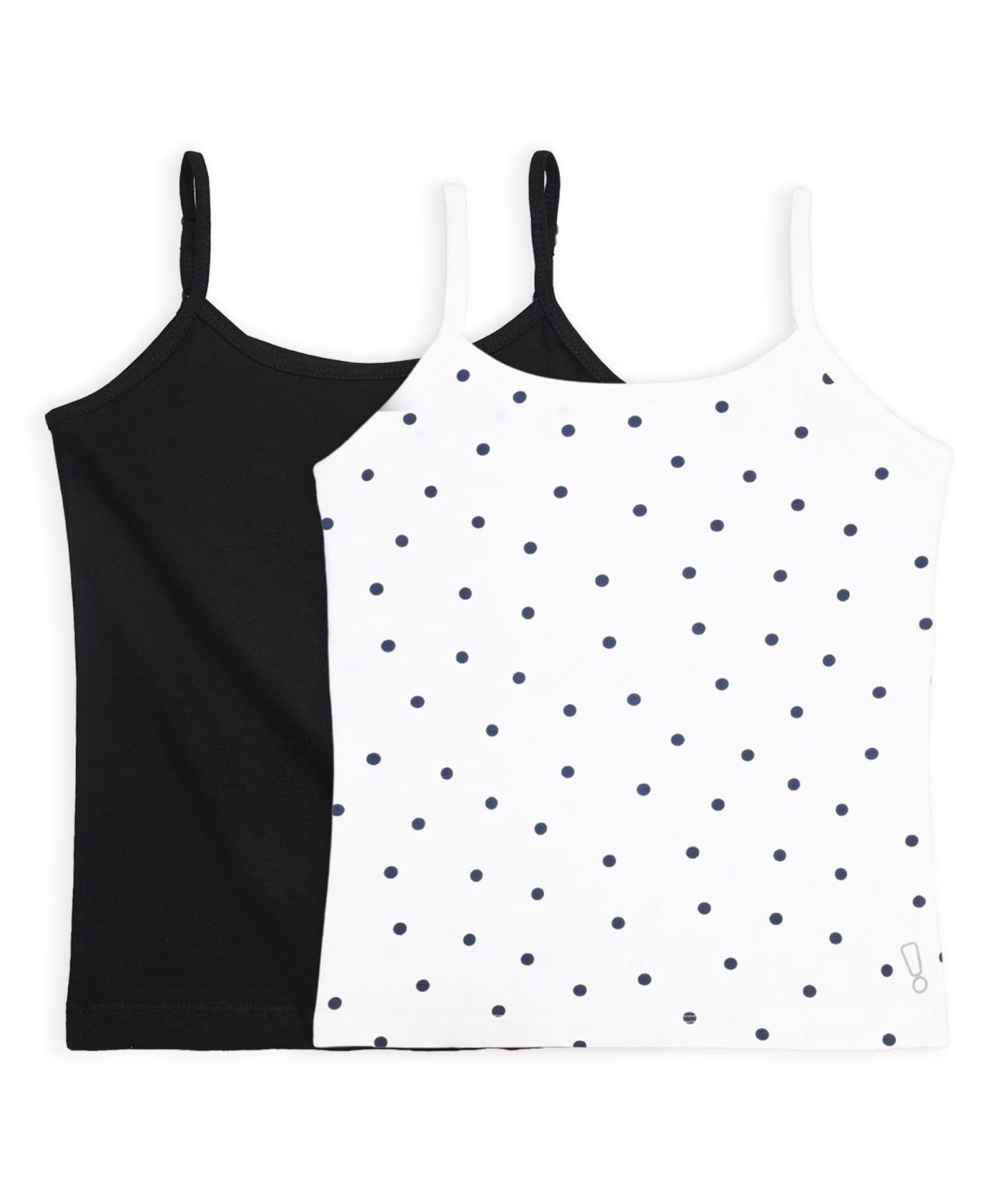 Plan B Cotton Knit Pack Of 2 Sleeveless Solid & Polka Dots Printed Camisoles - White & Black-picture-37