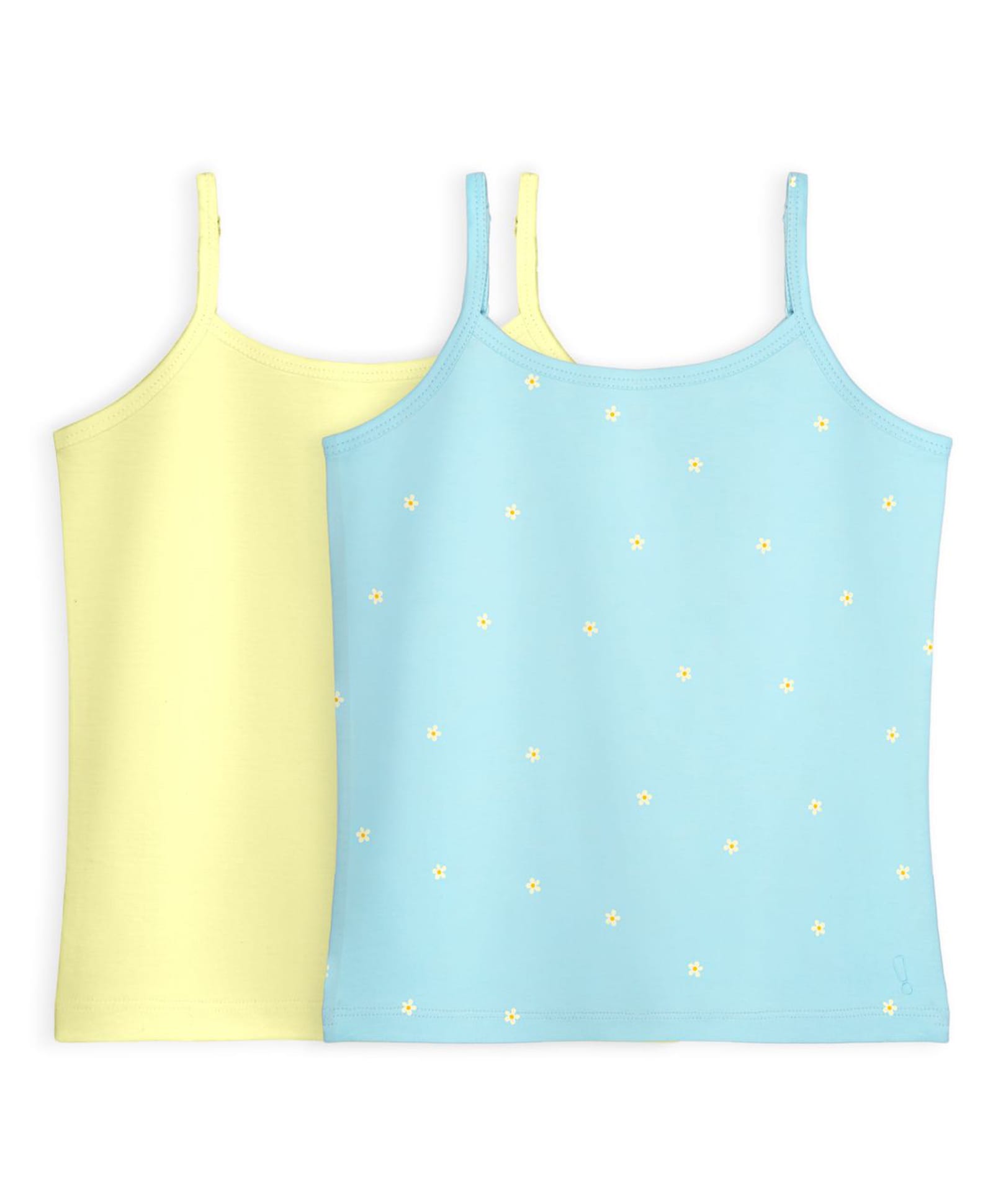 Plan B Cotton Knit Pack Of 2 Sleeveless Solid & Floral Printed Camisoles - Sky Blue & Lemon-picture-34