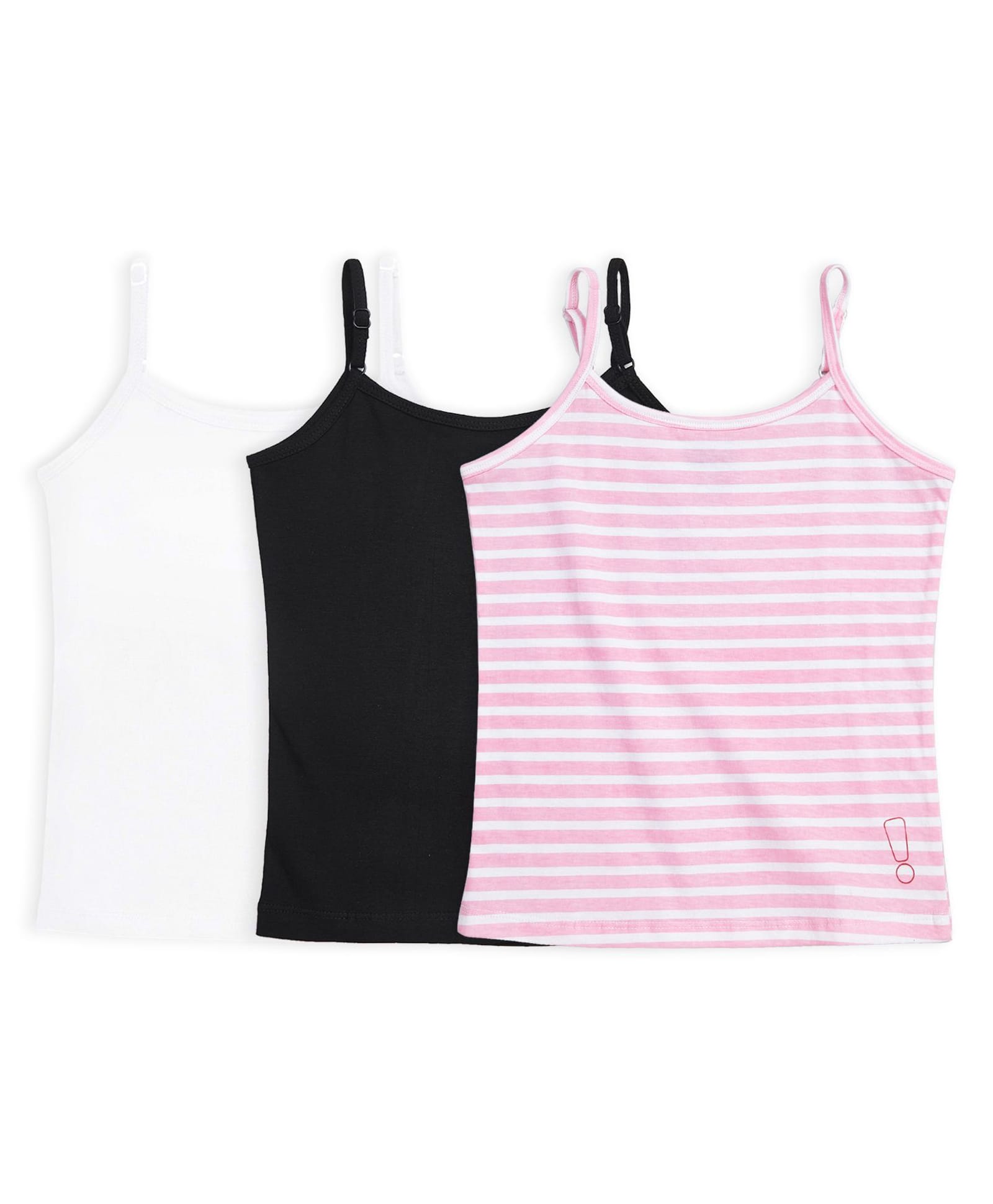 Plan B Cotton Knit Pack Of 3 Sleeveless Solid & Striped Camisoles - Black Pink & White-picture-39