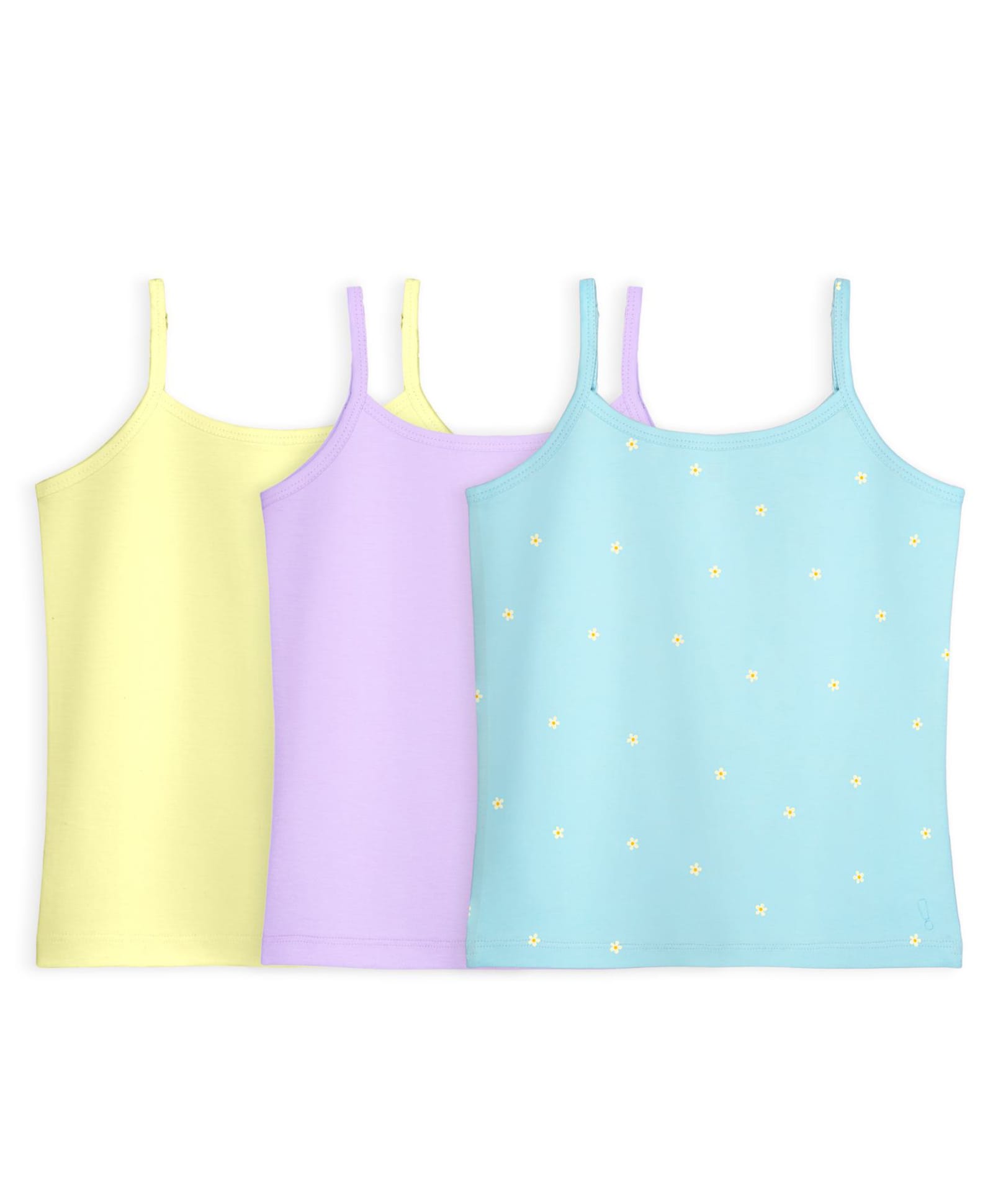 Plan B Cotton Knit Pack Of 3 Sleeveless Solid & Floral Printed Camisoles - Sky Blue Lemon & Lavender-picture-10