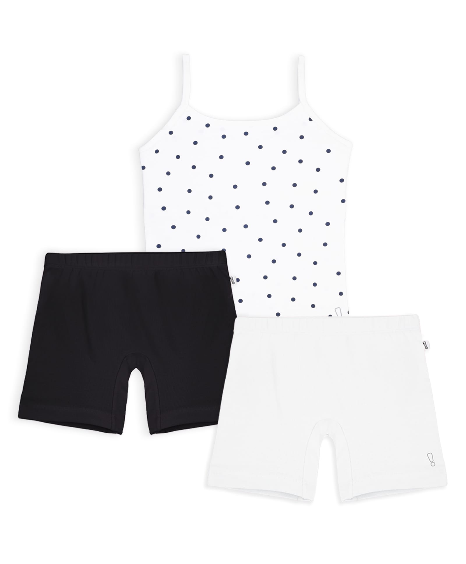 Plan B Cotton Knit Pack Of 3 Sleeveless Polka Dots Printed Camisole & Shorts Set - White & Black-image-46