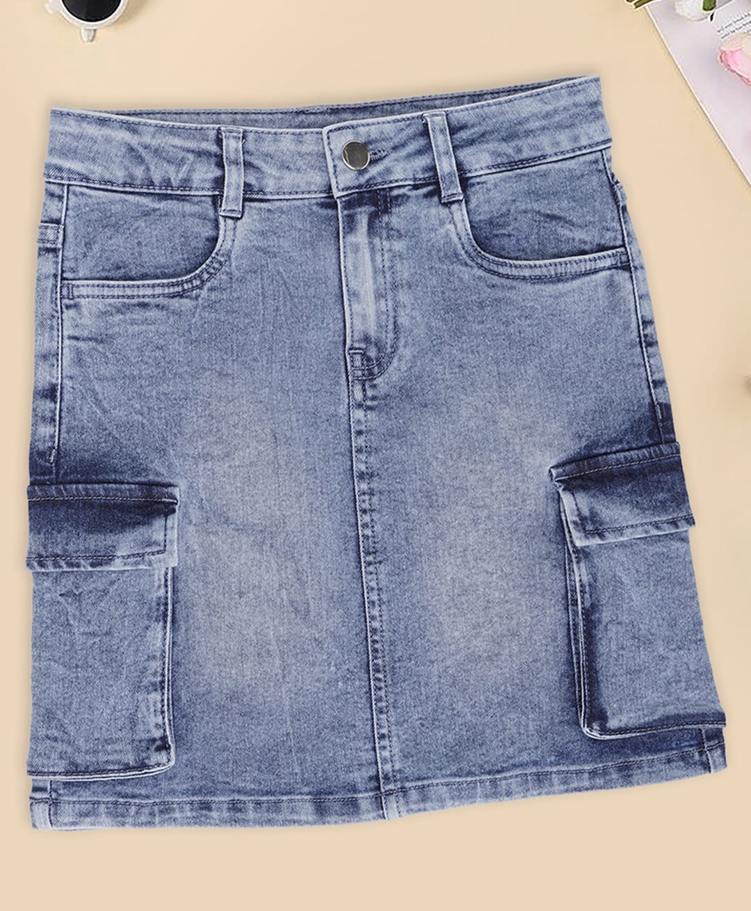 Pantaloons Junior Cotton Denim Cargo Style Skirt - Blue-picture-16