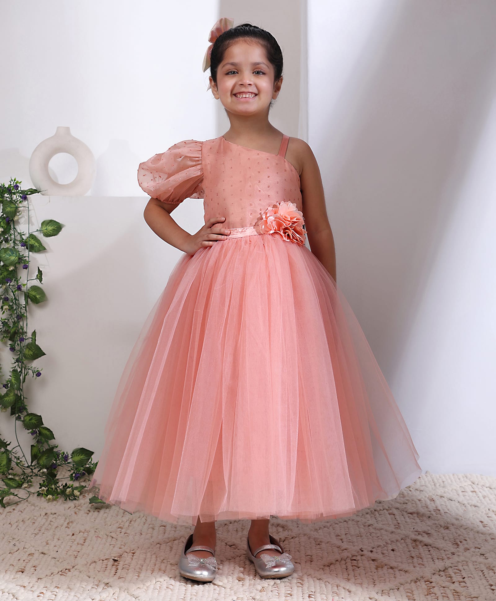 Toy Balloon Kids Satin Woven Sleeveless Stone Embellished Floral Applique Detailed Dress - Rose Pink-image-22
