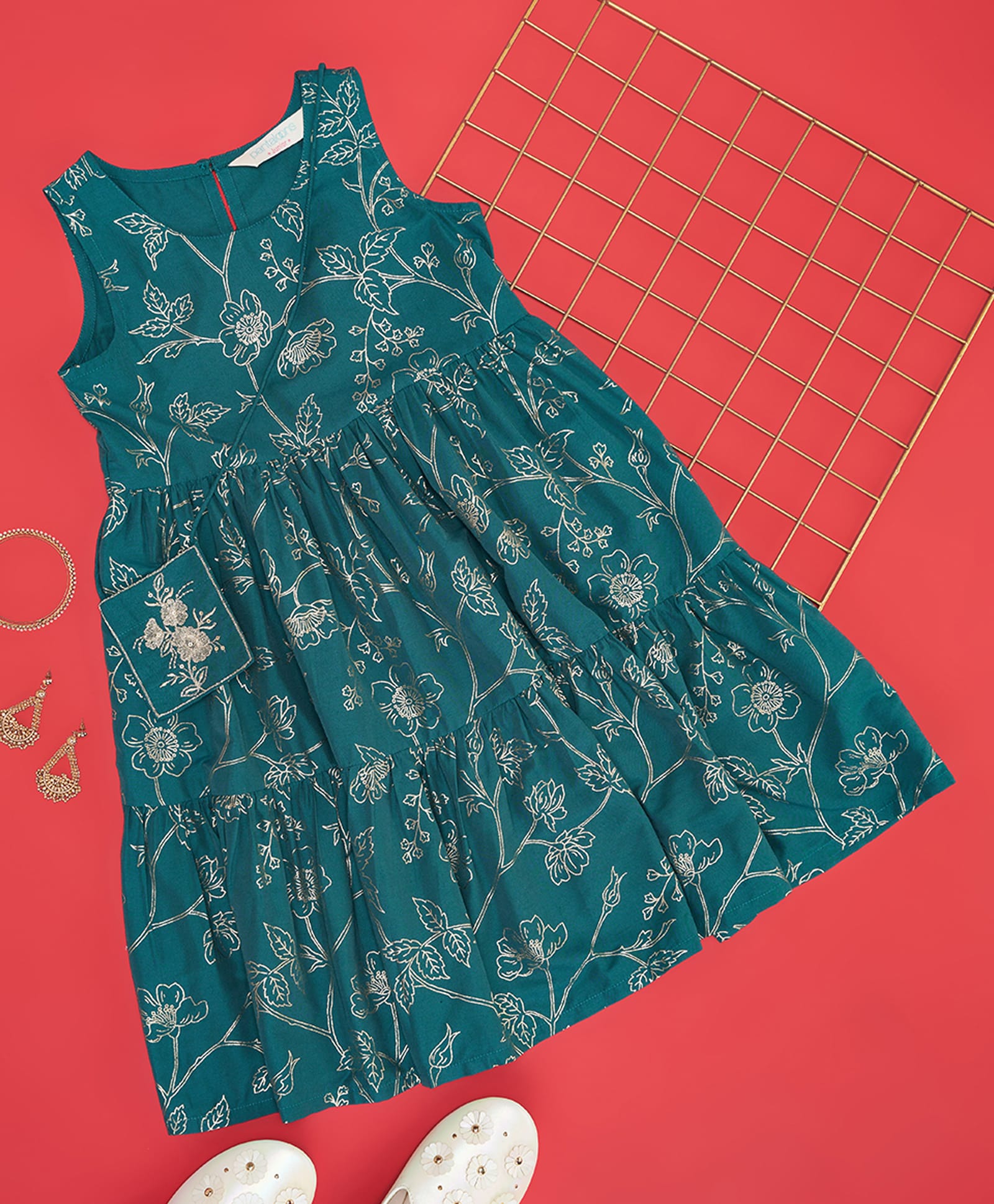 Akkriti by Pantaloons Woven Sleeveless Floral Printed Dress - Teal Blue-image-14