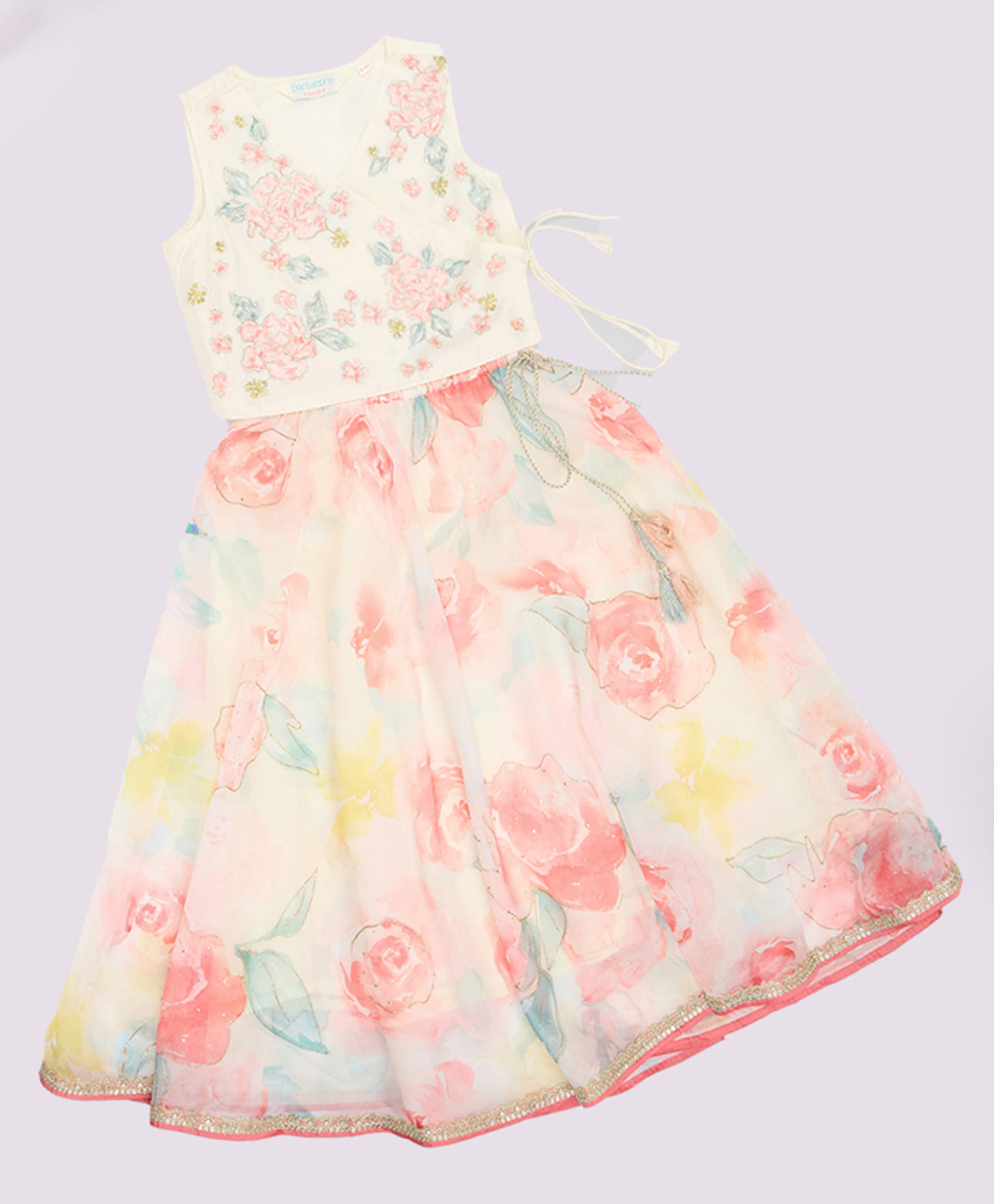 Akkriti by Pantaloons Woven Sleeveless Floral Embroidered Lehenga & Choli Set - Cream-image-13