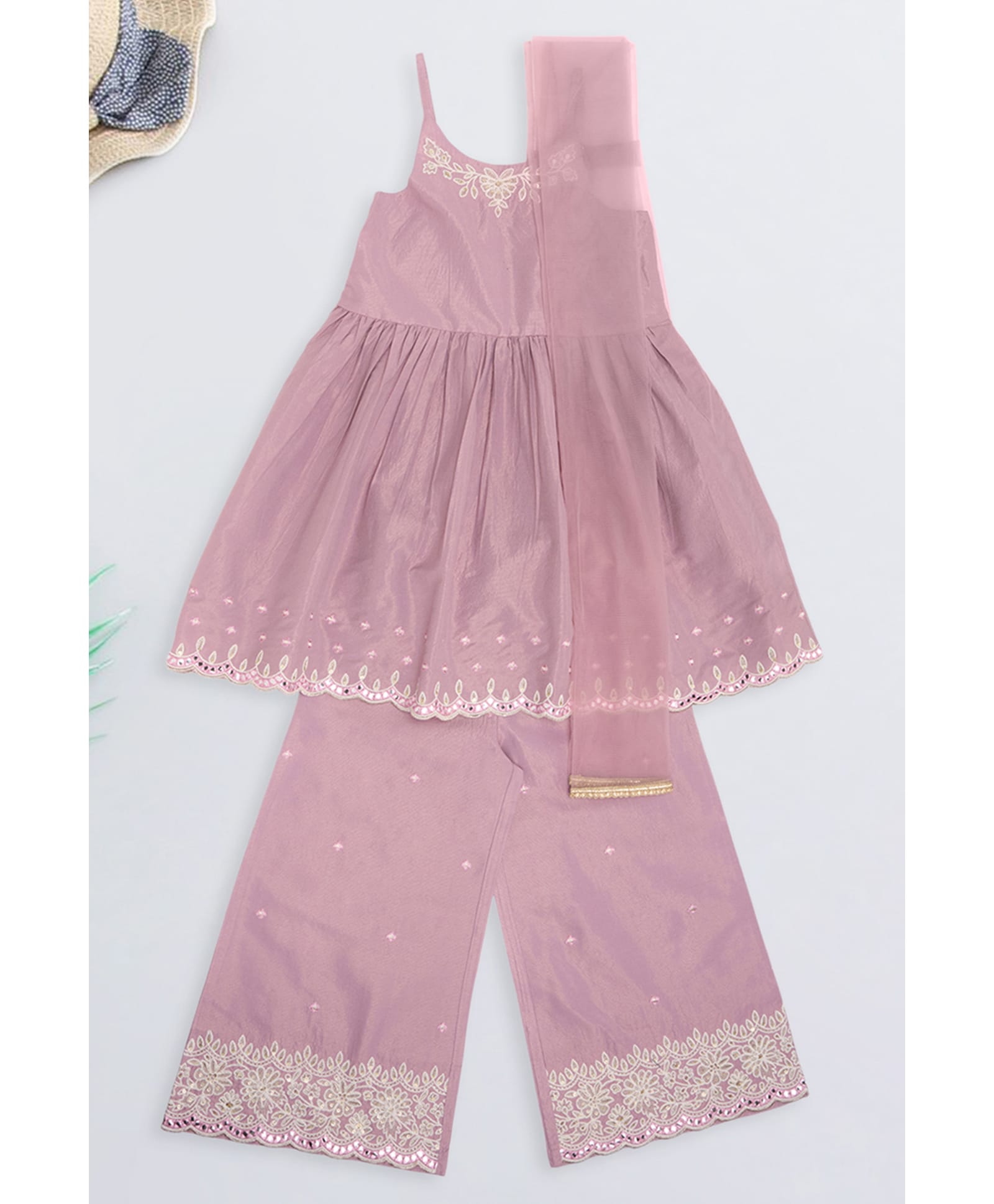 Akkriti by Pantaloons Woven Sleeveless Sequin Embellished Floral Embroidered Kurti Salwar Set With Dupatta - Lilac-image-16