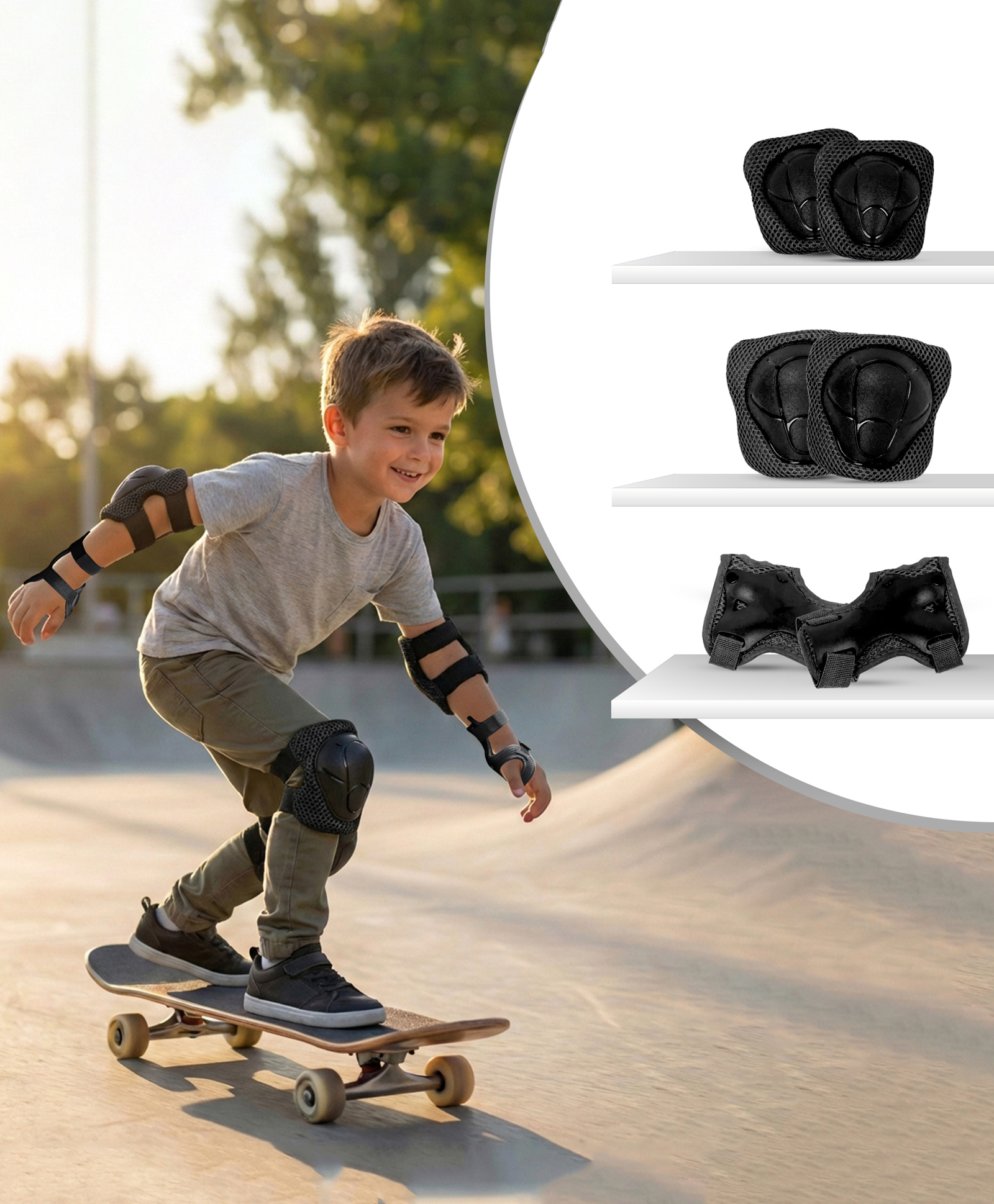 R for Rabbit Safe Play Adjustable Elbow and Knee Guard Set with Impact-Resistant Padding - Black-picture-28